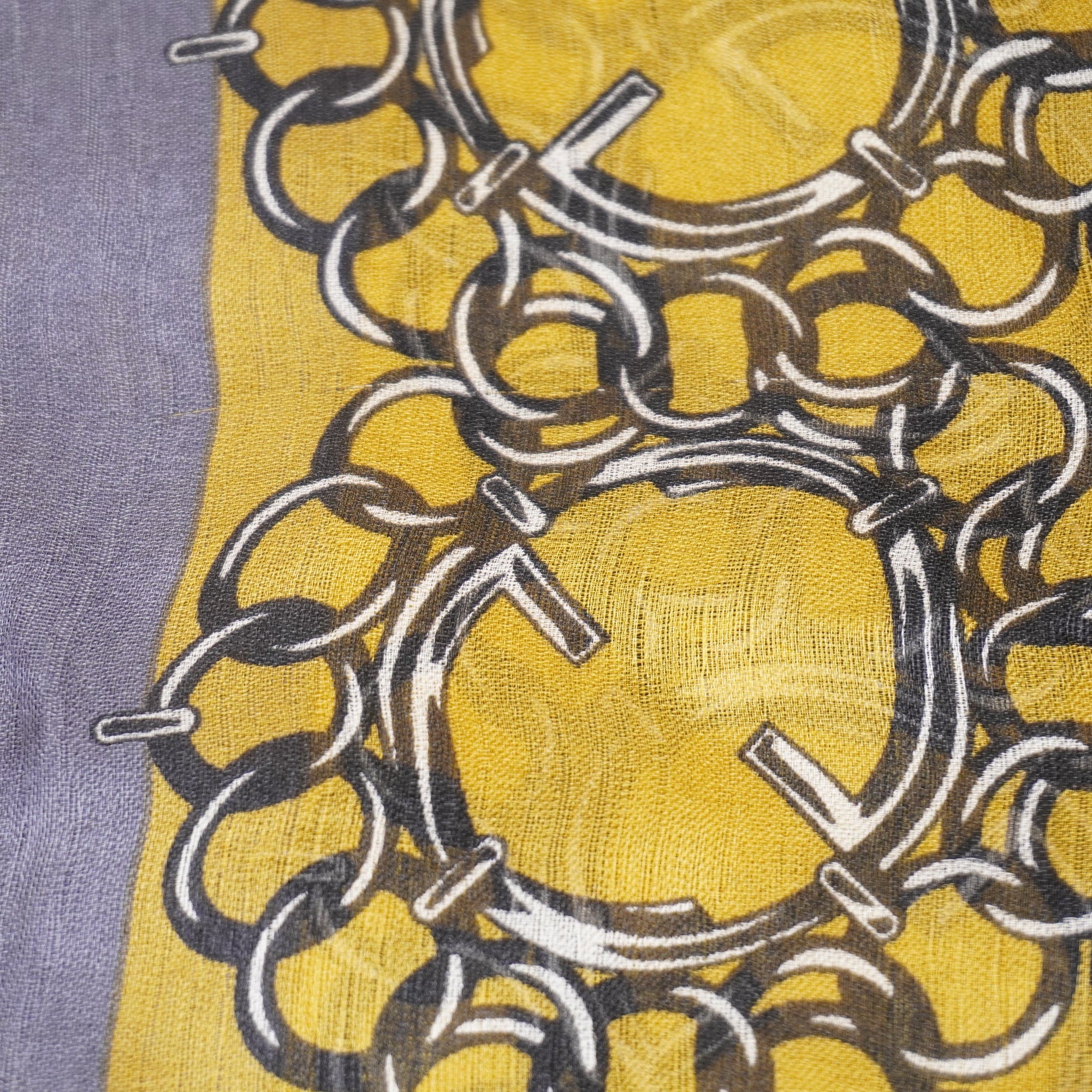 PRE-OWNED GG Yellow & Grey Chain and Interlocking Pattern Silk Scarf