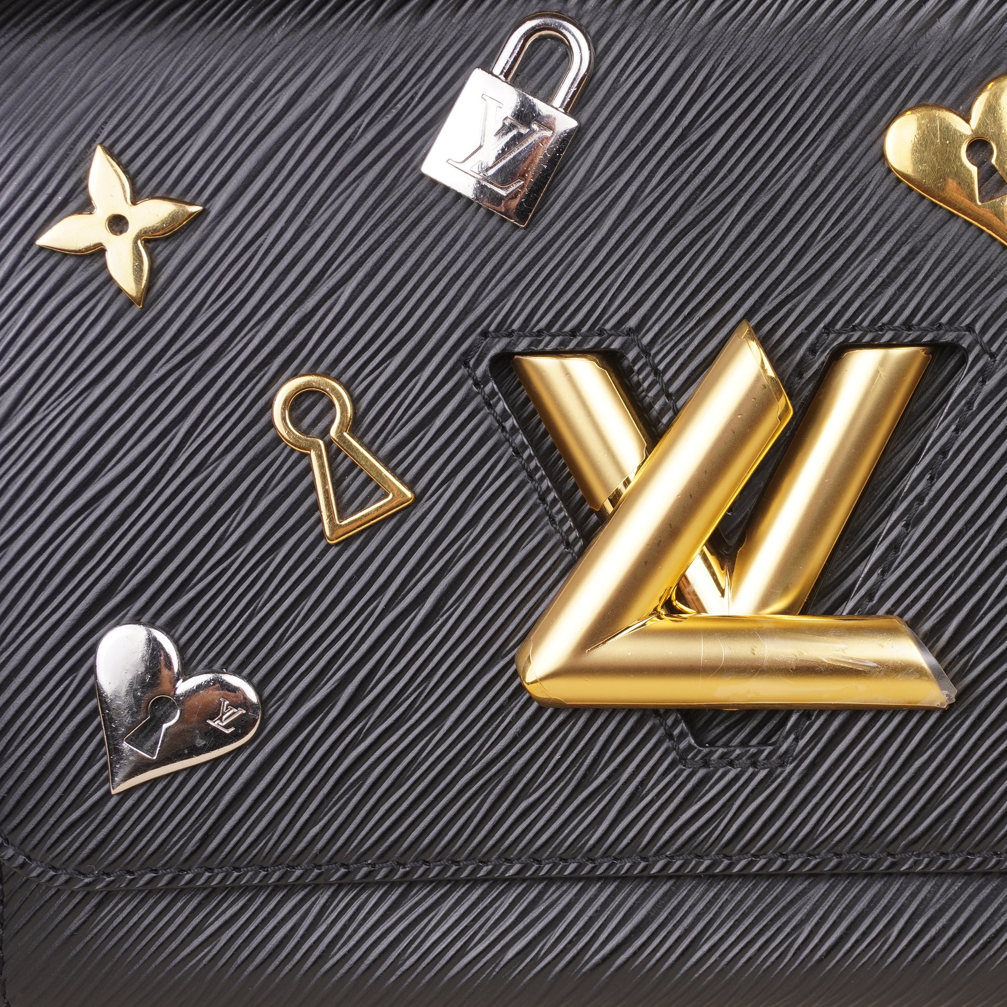 PRE-OWNED LV Epi Love Lock Twist Shoulder Bag MM Black