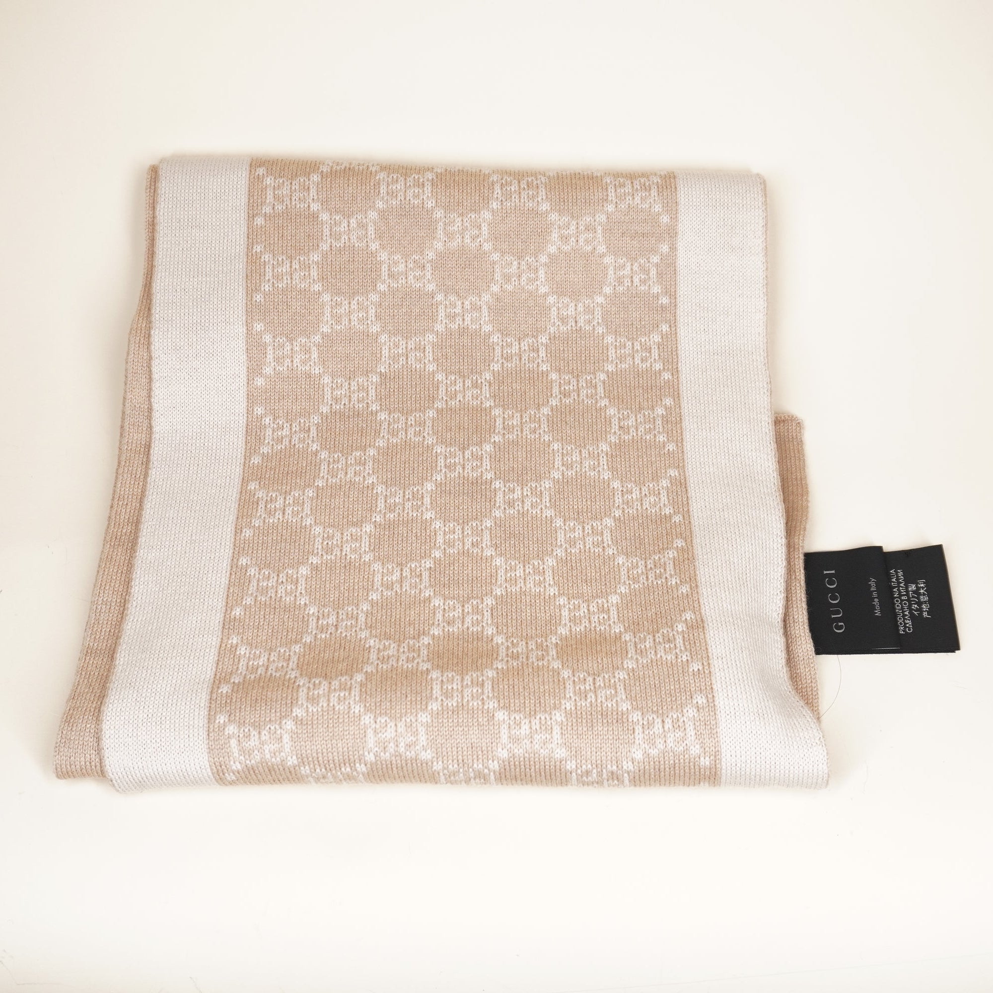PRE-OWNED GG Ivory Jacquard Wool Scarf