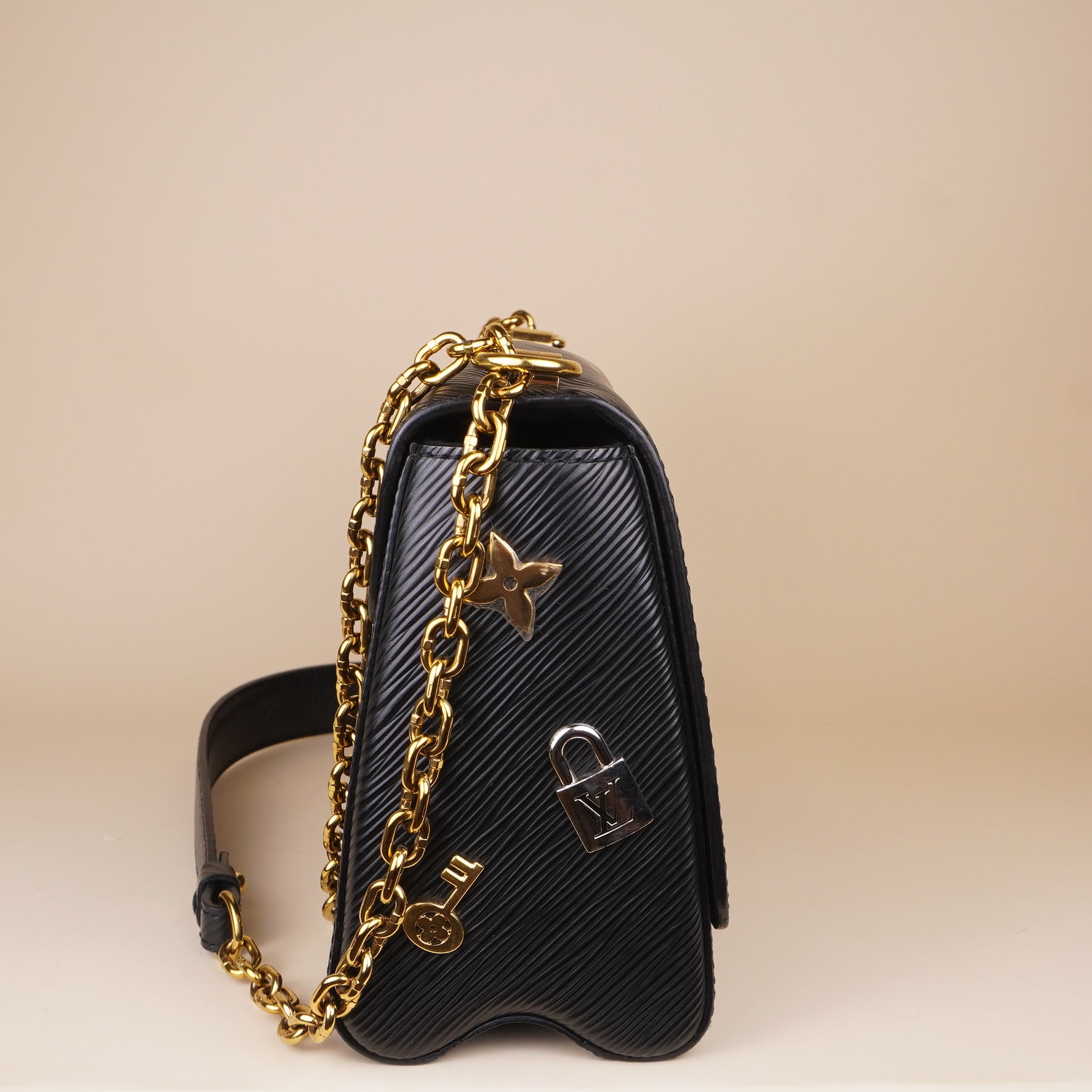 PRE-OWNED LV Epi Love Lock Twist Shoulder Bag MM Black