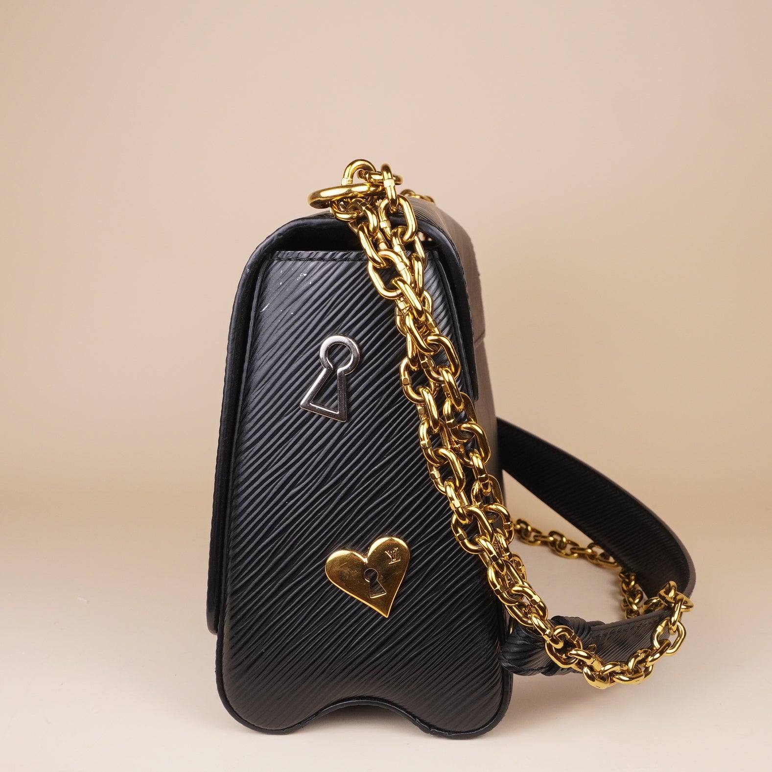 PRE-OWNED LV Epi Love Lock Twist Shoulder Bag MM Black