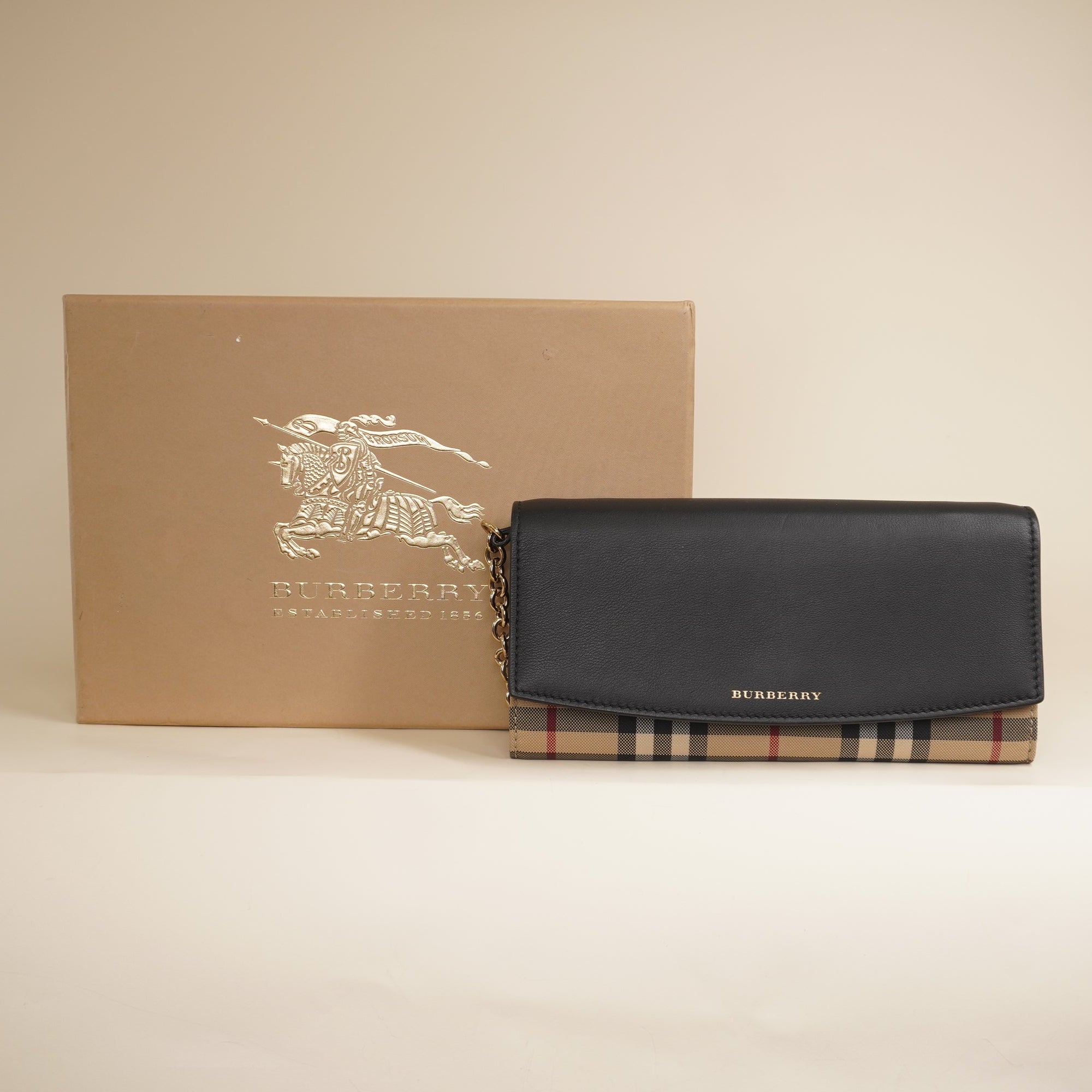 PRE-OWNED Calfskin House Check Henley Wallet On Chain Black