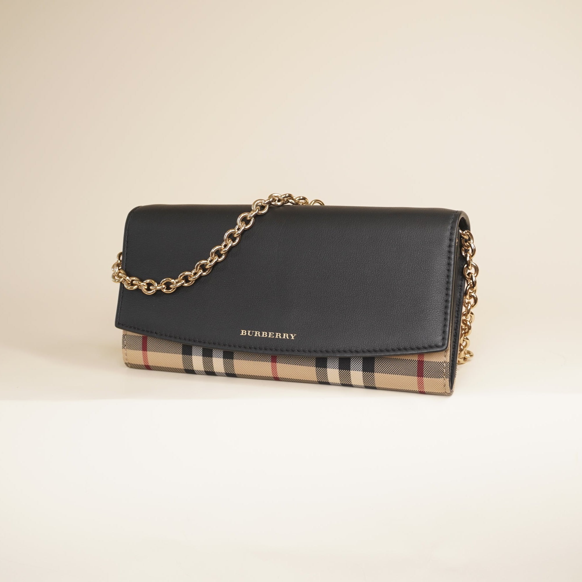 PRE-OWNED Calfskin House Check Henley Wallet On Chain Black