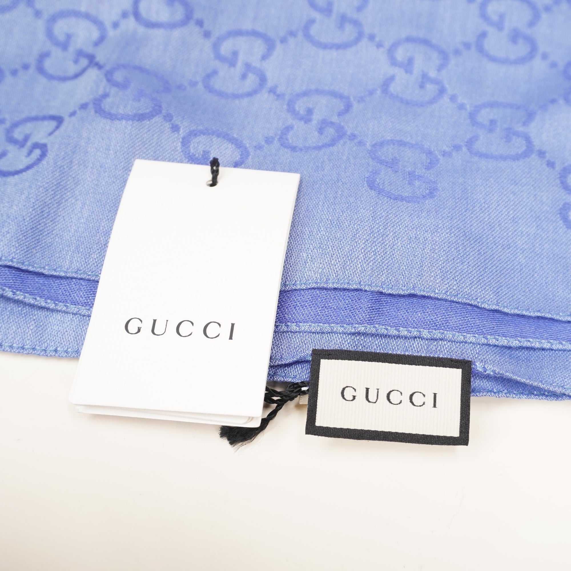 PRE-OWNED GG Blue Jacquard Silk-Wool Blend Scarf 