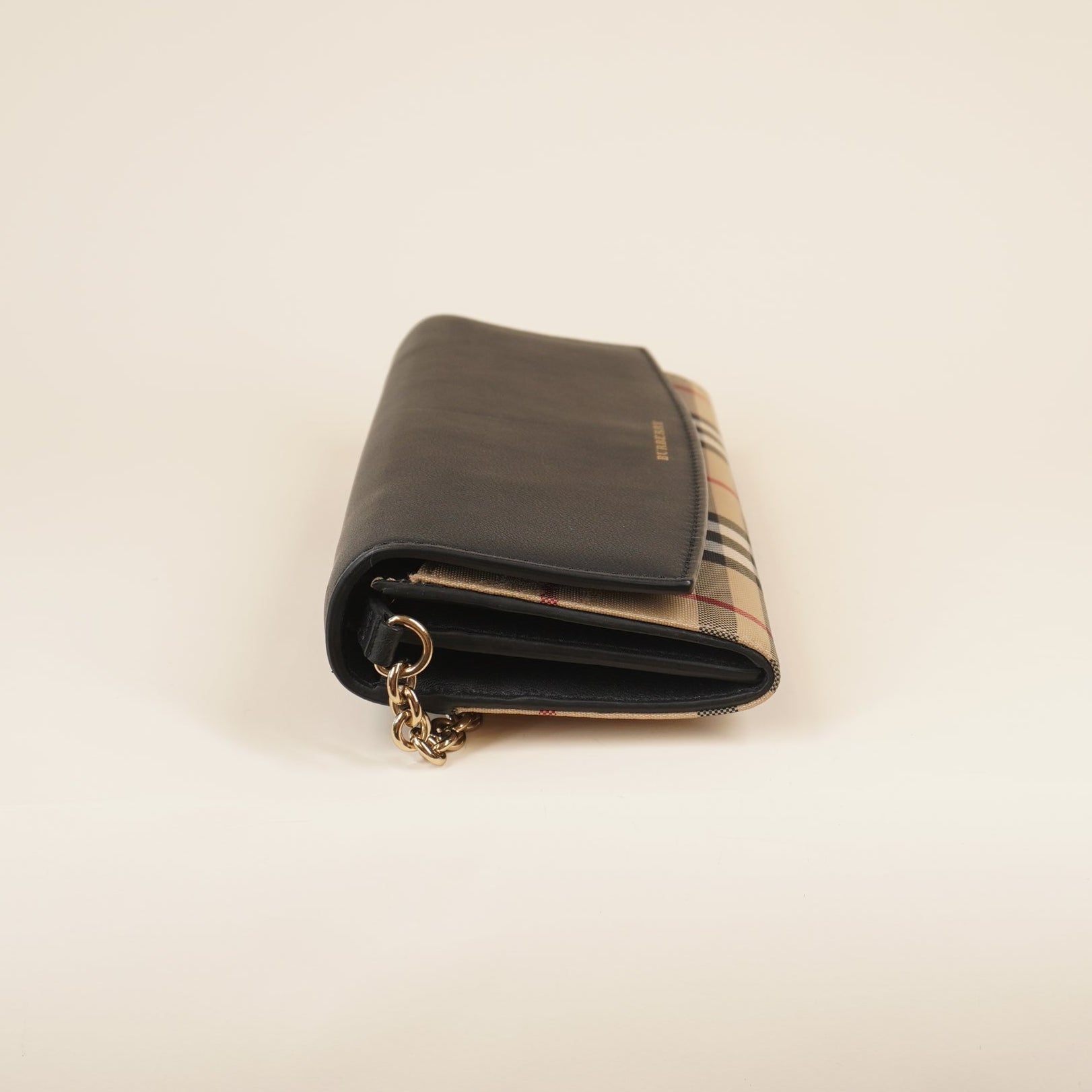 PRE-OWNED Calfskin House Check Henley Wallet On Chain Black