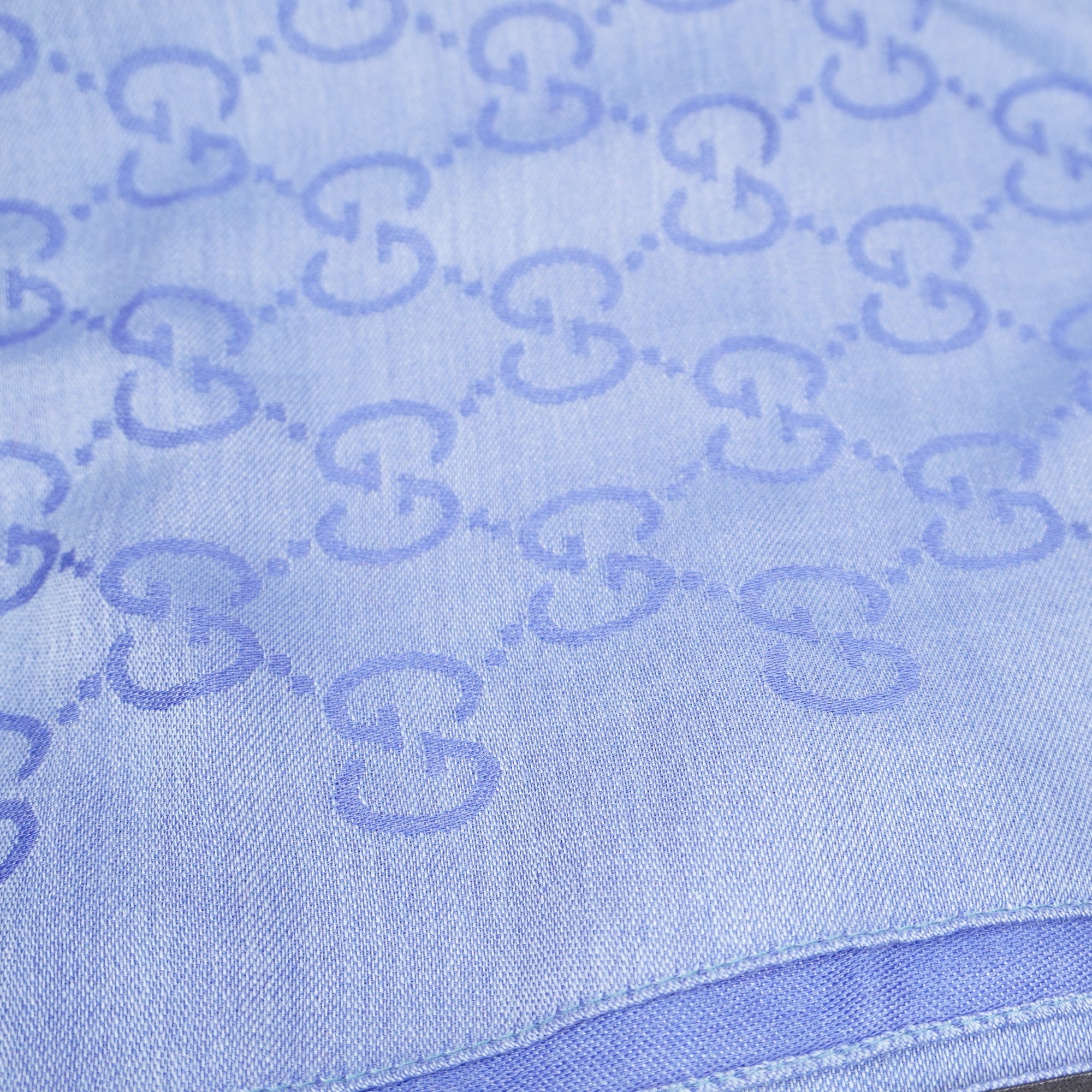 PRE-OWNED GG Blue Jacquard Silk-Wool Blend Scarf 