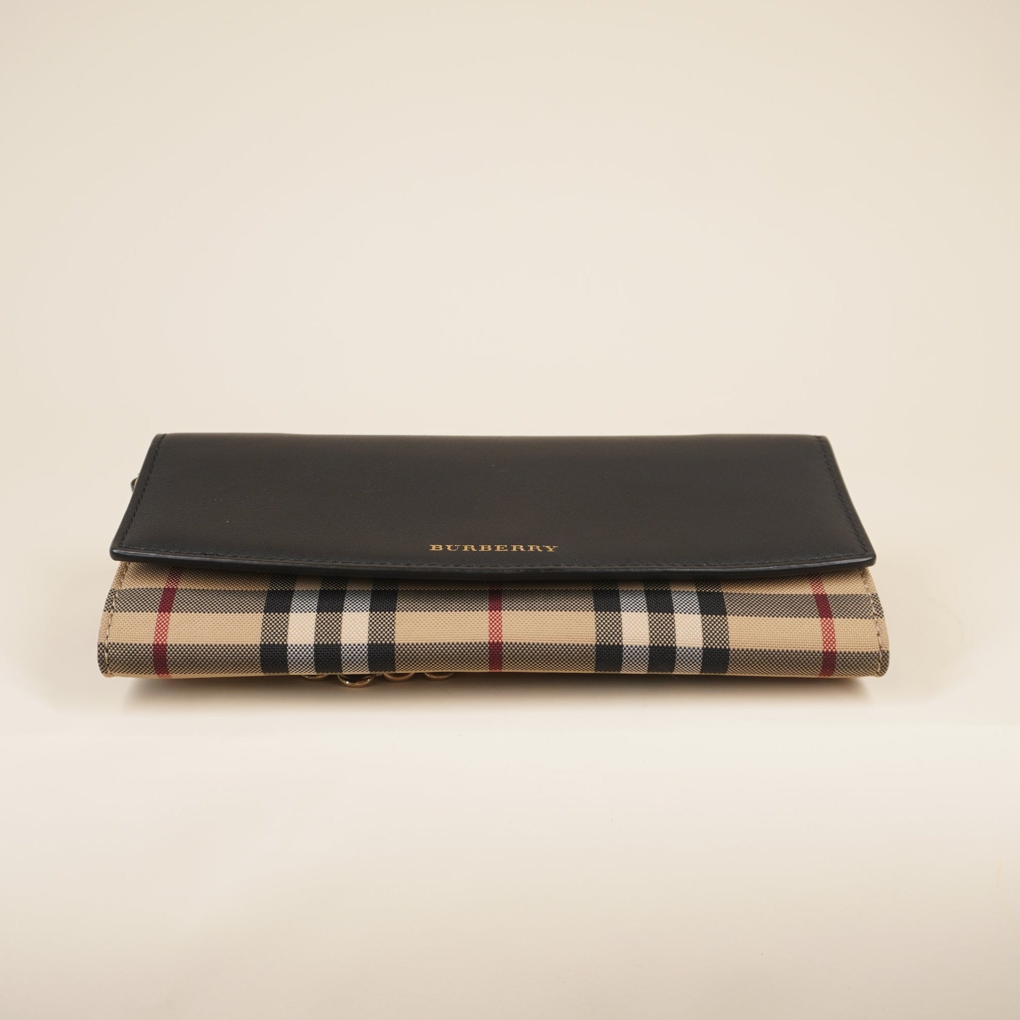 PRE-OWNED Calfskin House Check Henley Wallet On Chain Black