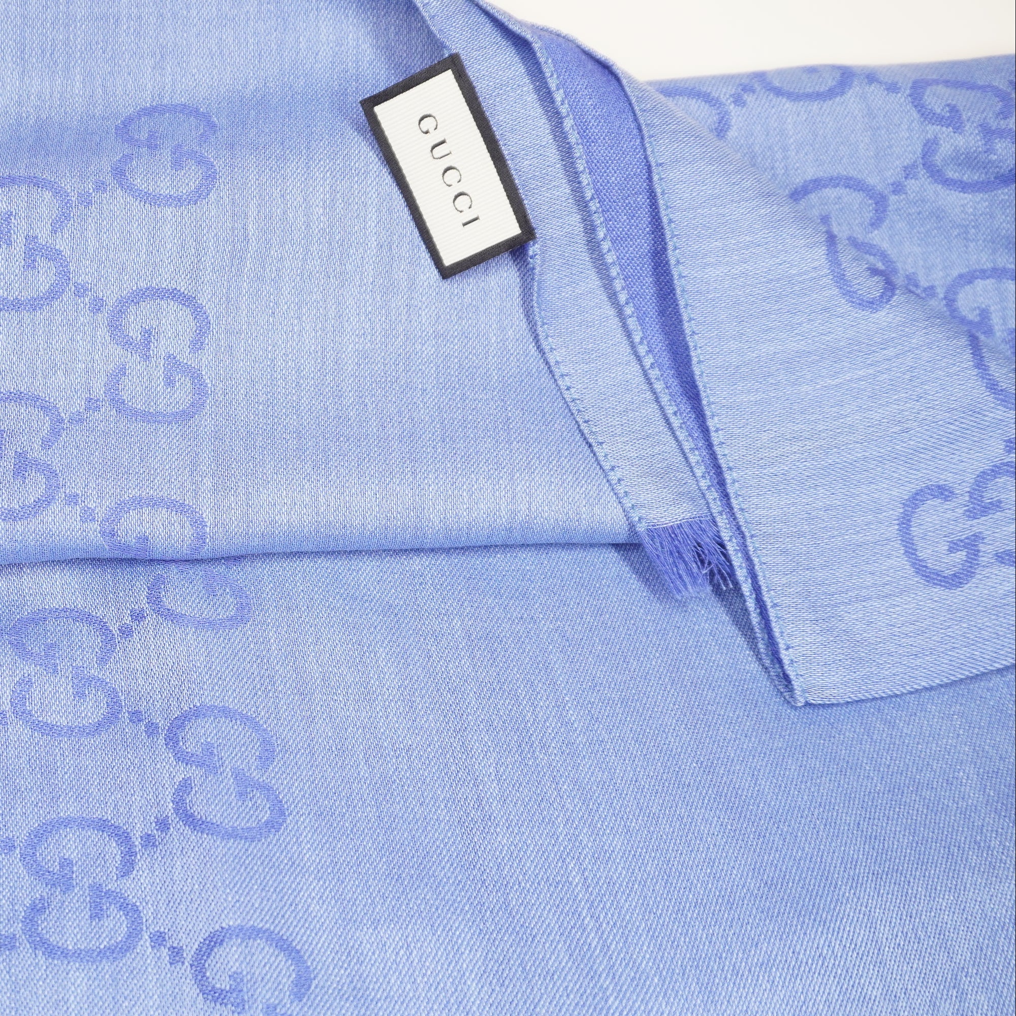 PRE-OWNED GG Blue Jacquard Silk-Wool Blend Scarf 