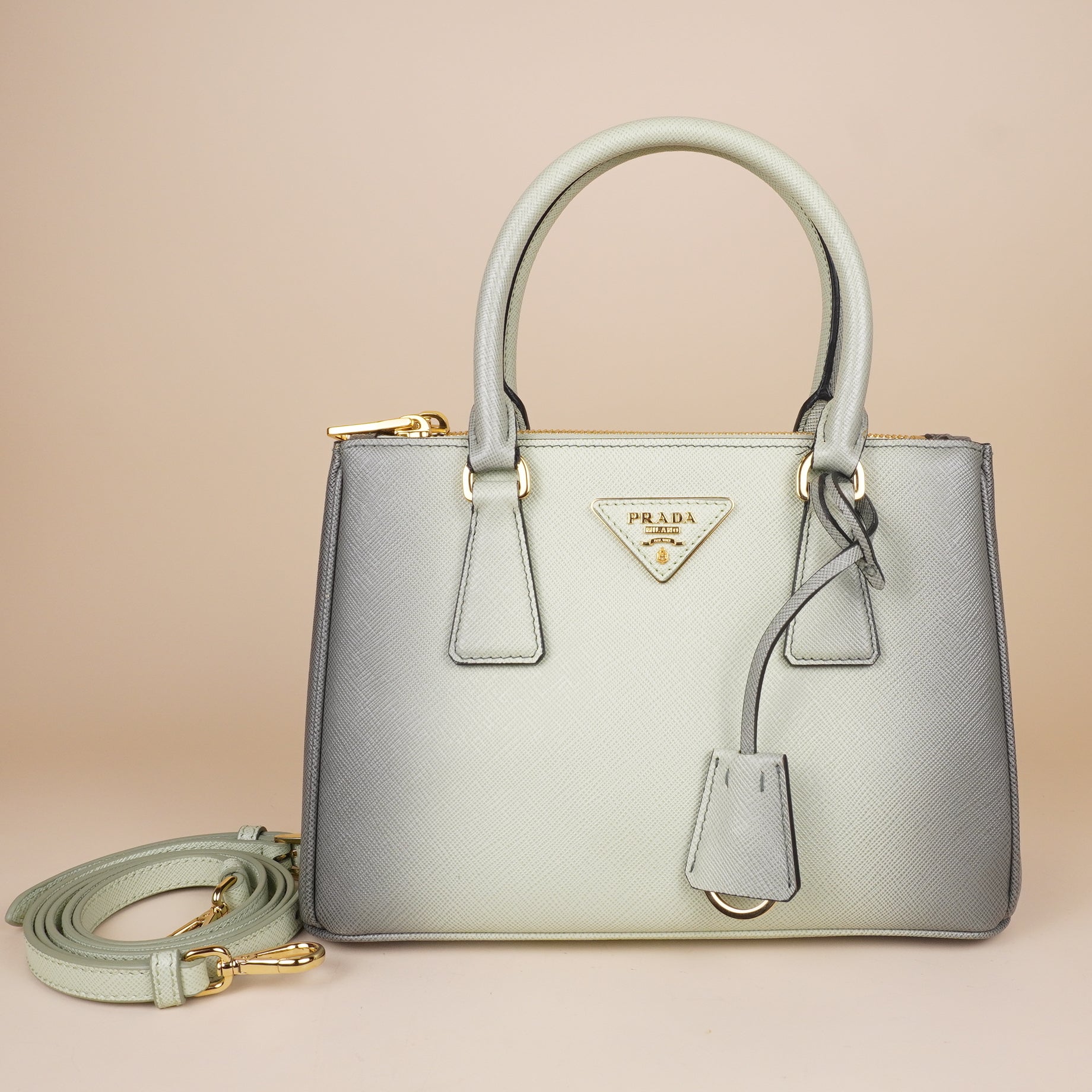 PRE-OWNED Saffiano Lux Ombre Small Galleria Double Zip Tote Gradient White