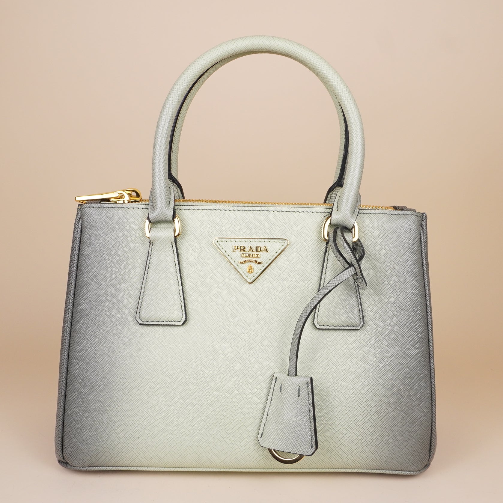 PRE-OWNED Saffiano Lux Ombre Small Galleria Double Zip Tote Gradient White
