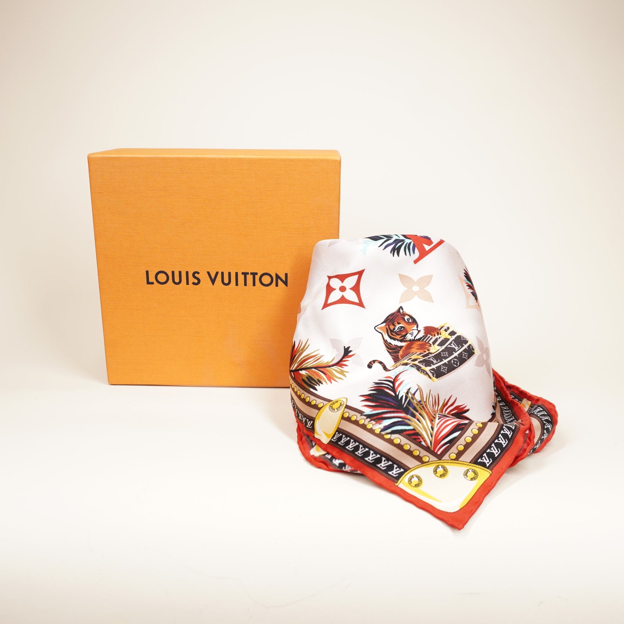 PRE-OWNED LV Precious Tiger Graphic-Print Silk Scarf
