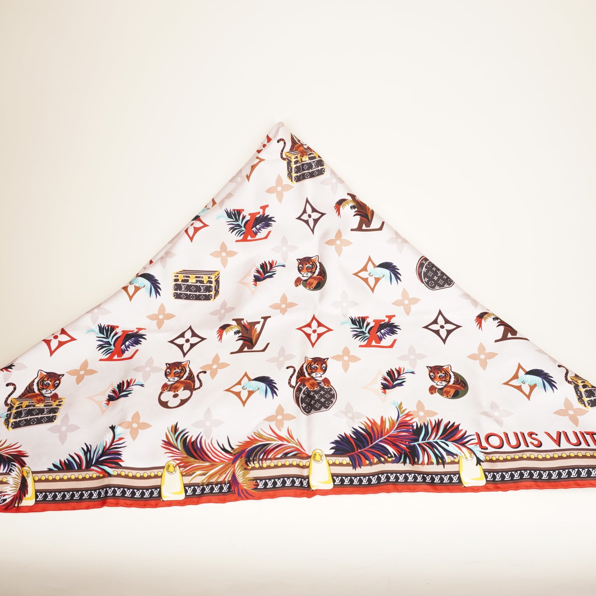 PRE-OWNED LV Precious Tiger Graphic-Print Silk Scarf