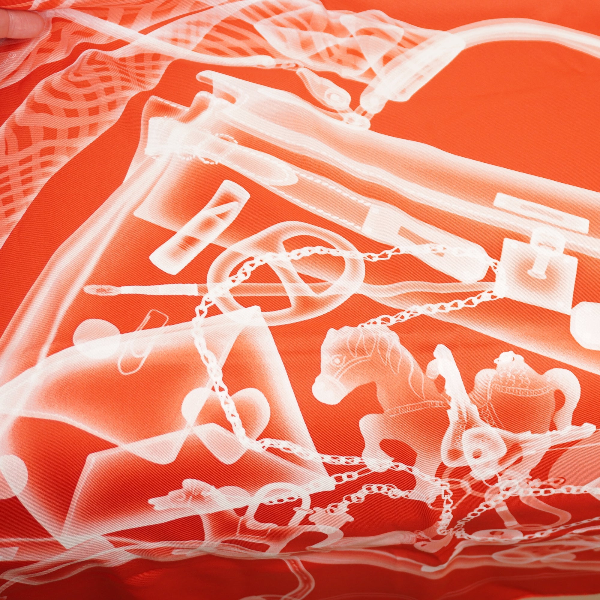 PRE-OWNED Red Orange Please Check-In Silk Scarf