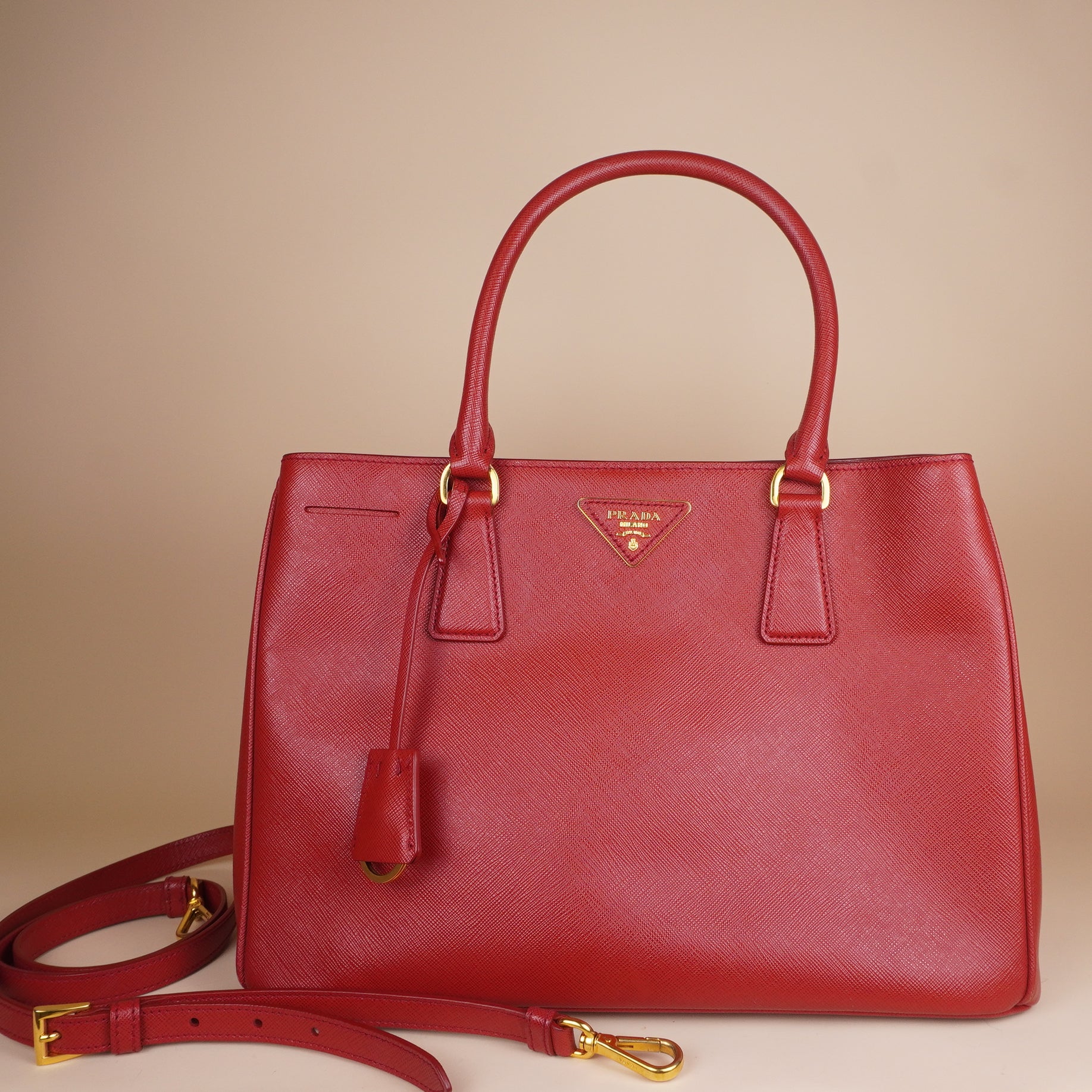 PRE-OWNED Saffiano Lux Medium Tote Fuoco