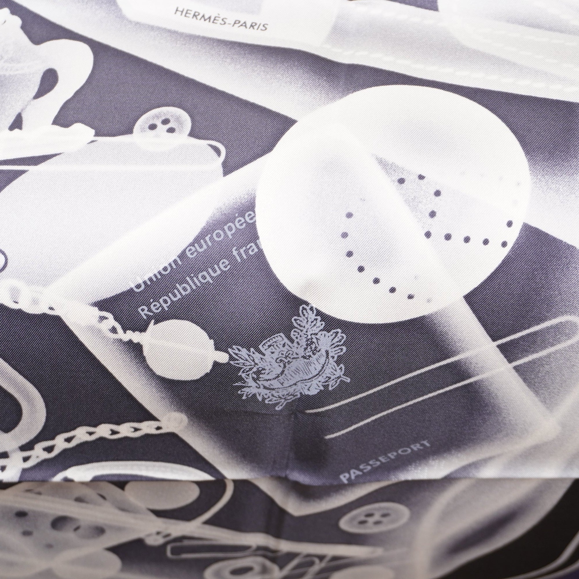 PRE-OWNED Navy Please, Check-In Silk Scarf