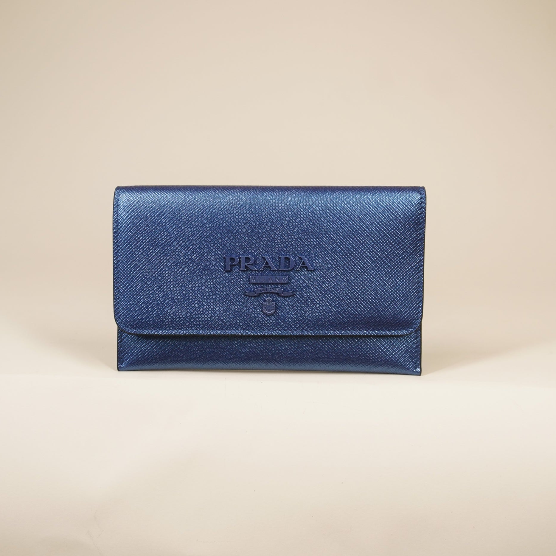 PRE-OWNED Metallic Blue Short Leather Wallet