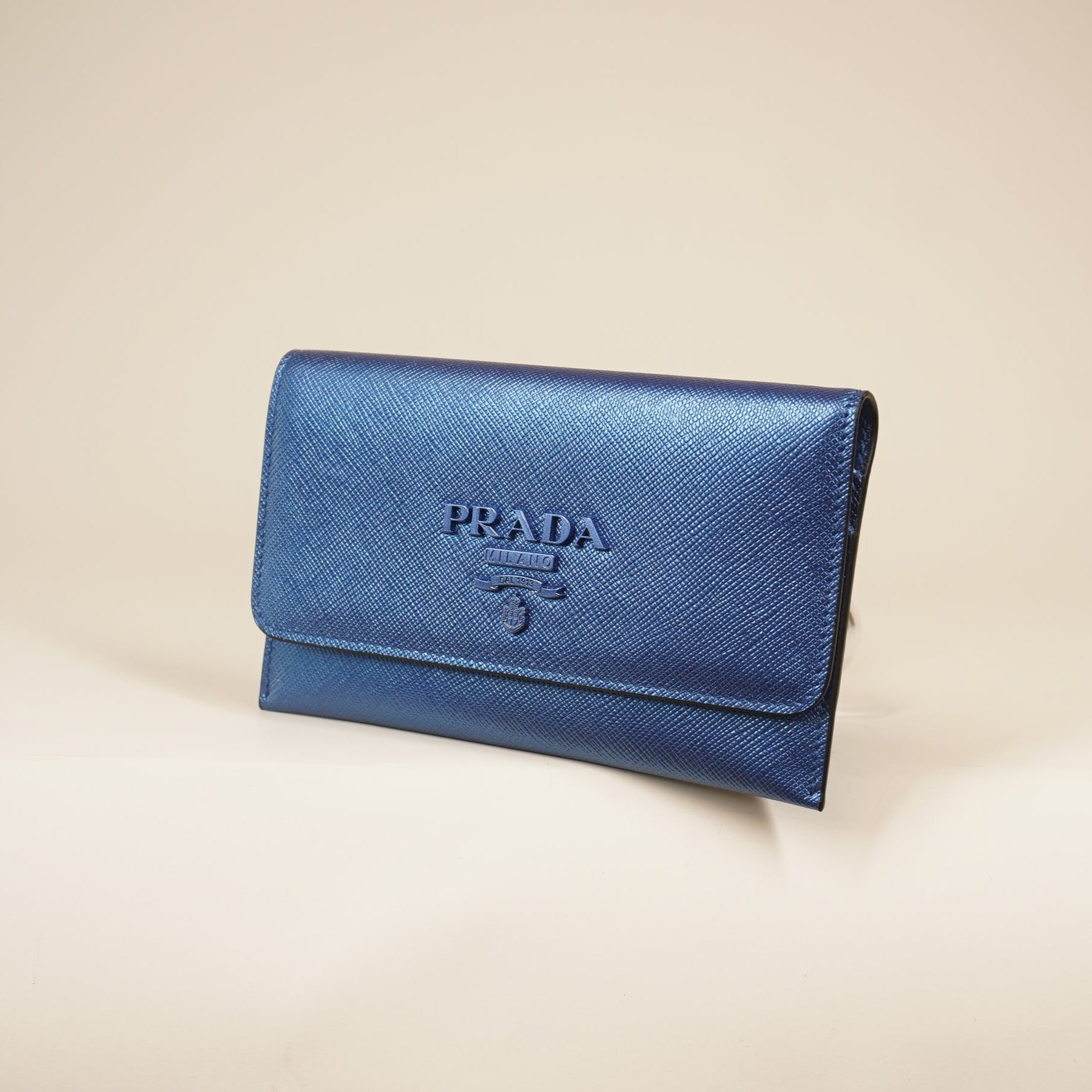 PRE-OWNED Metallic Blue Short Leather Wallet