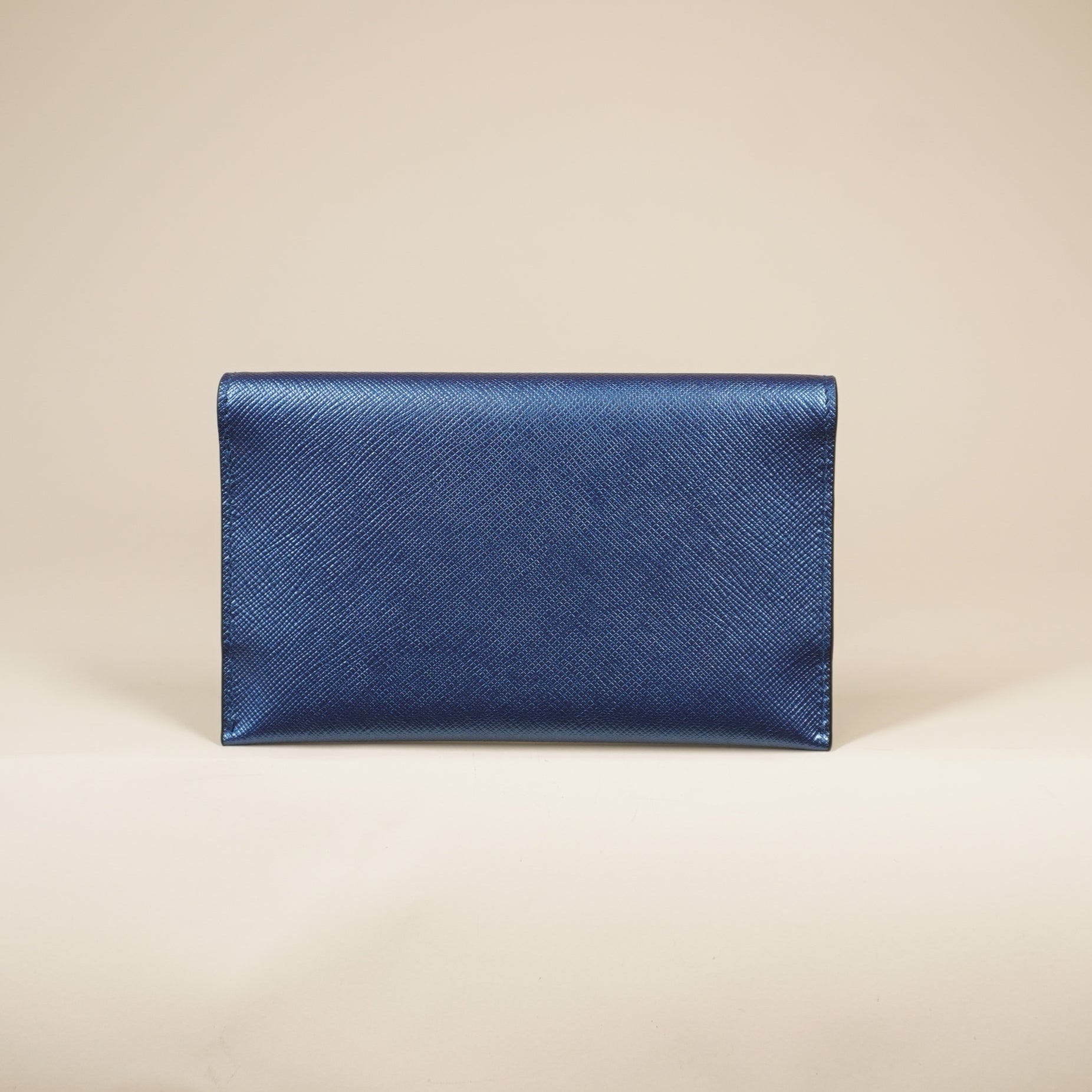 PRE-OWNED Metallic Blue Short Leather Wallet
