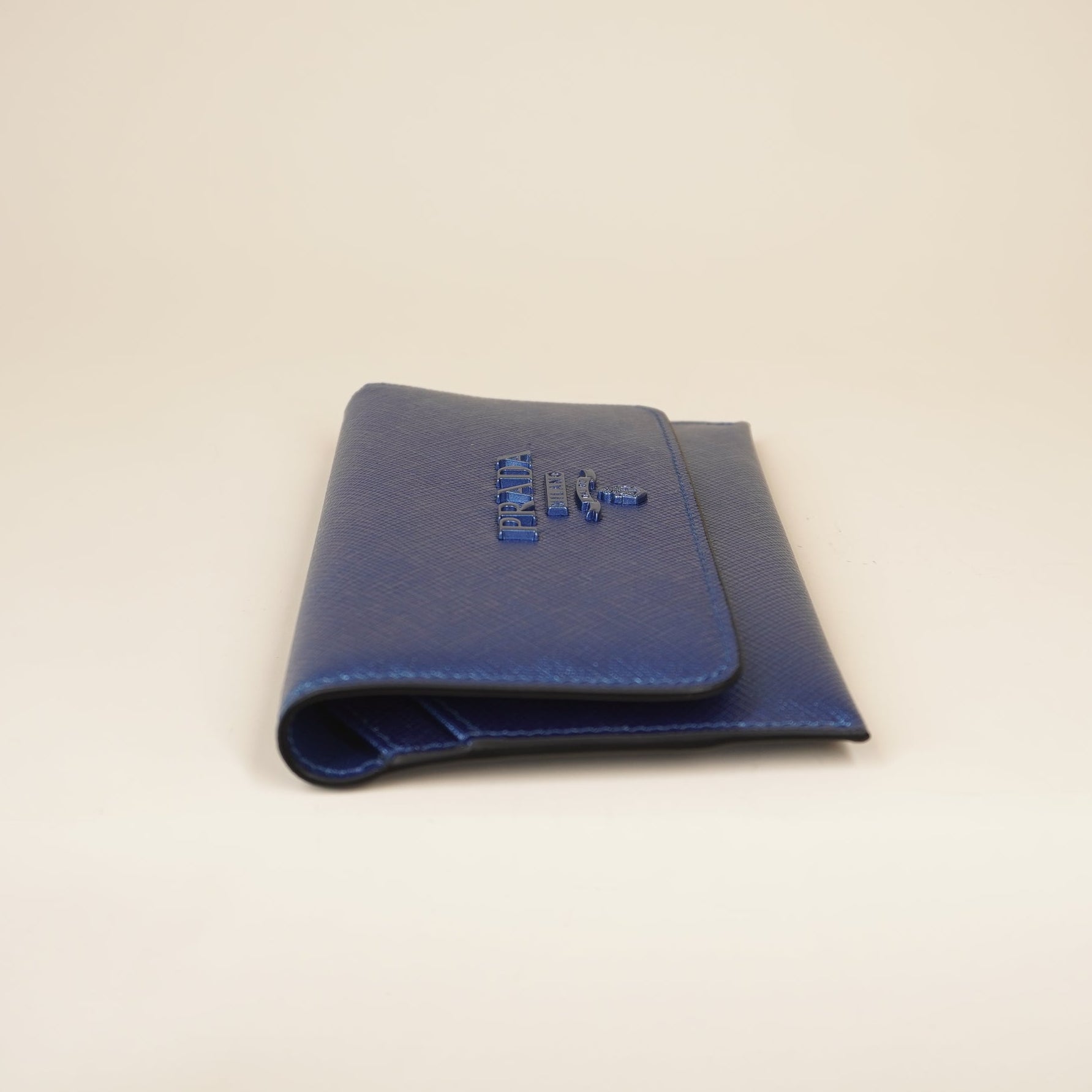 PRE-OWNED Metallic Blue Short Leather Wallet