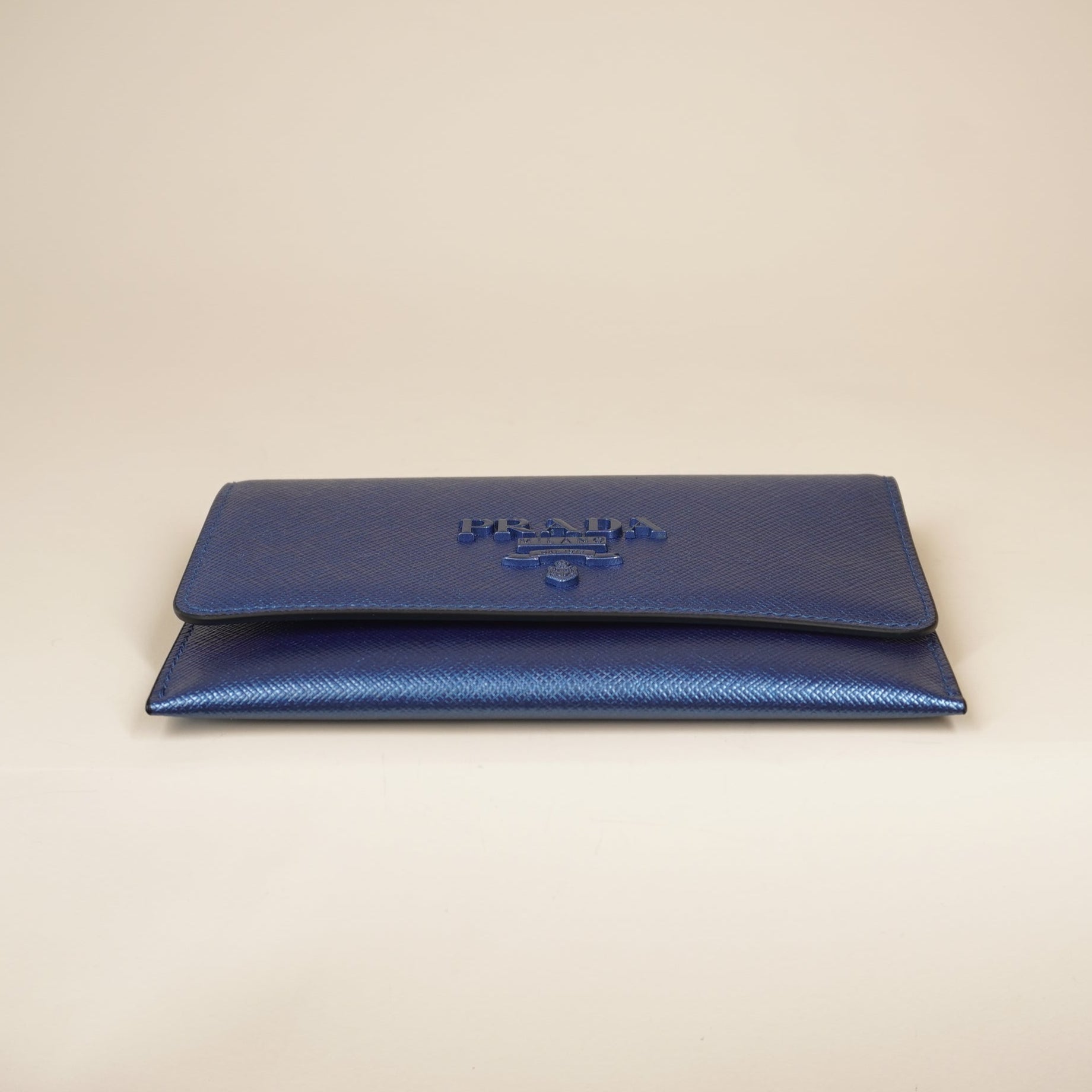 PRE-OWNED Metallic Blue Short Leather Wallet