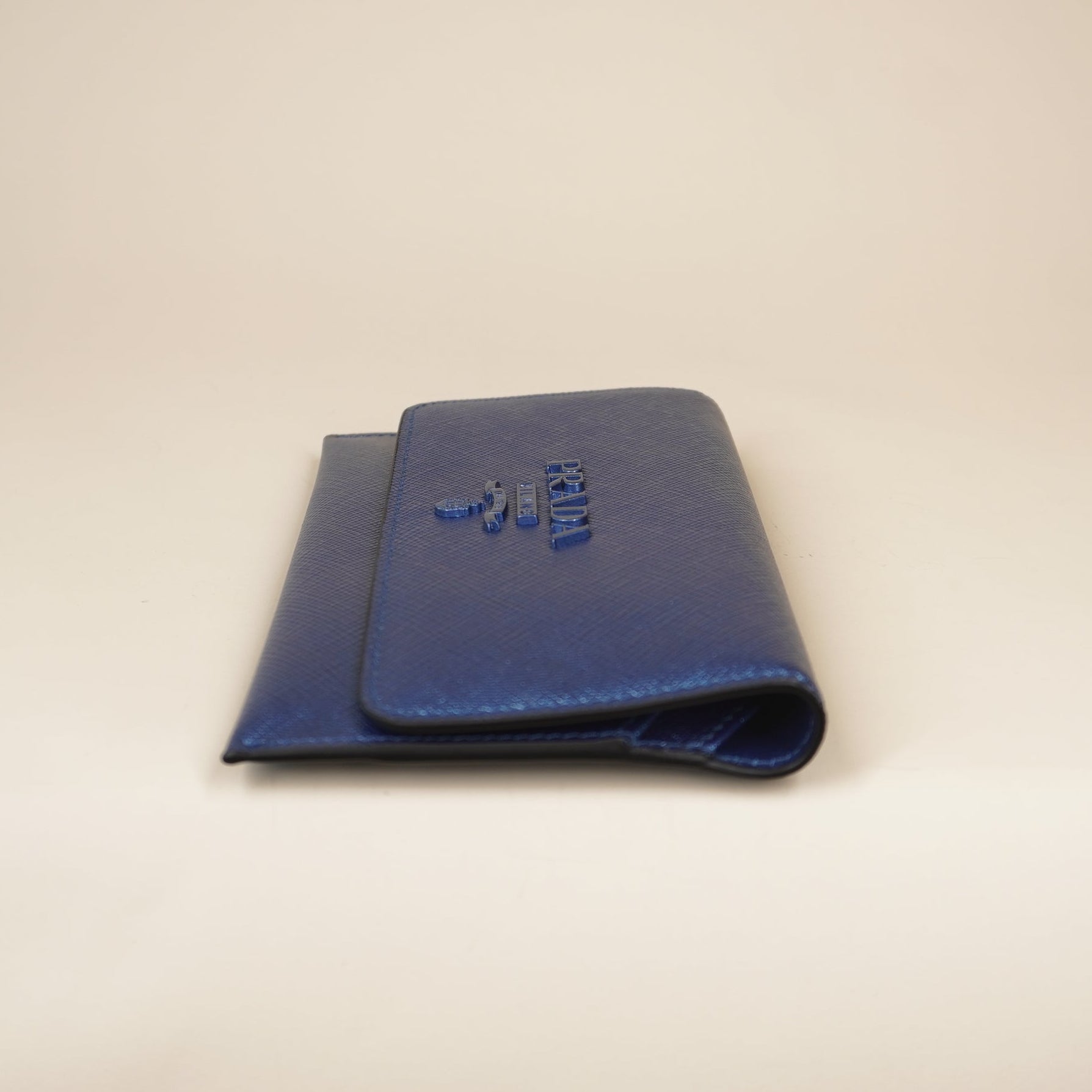 PRE-OWNED Metallic Blue Short Leather Wallet