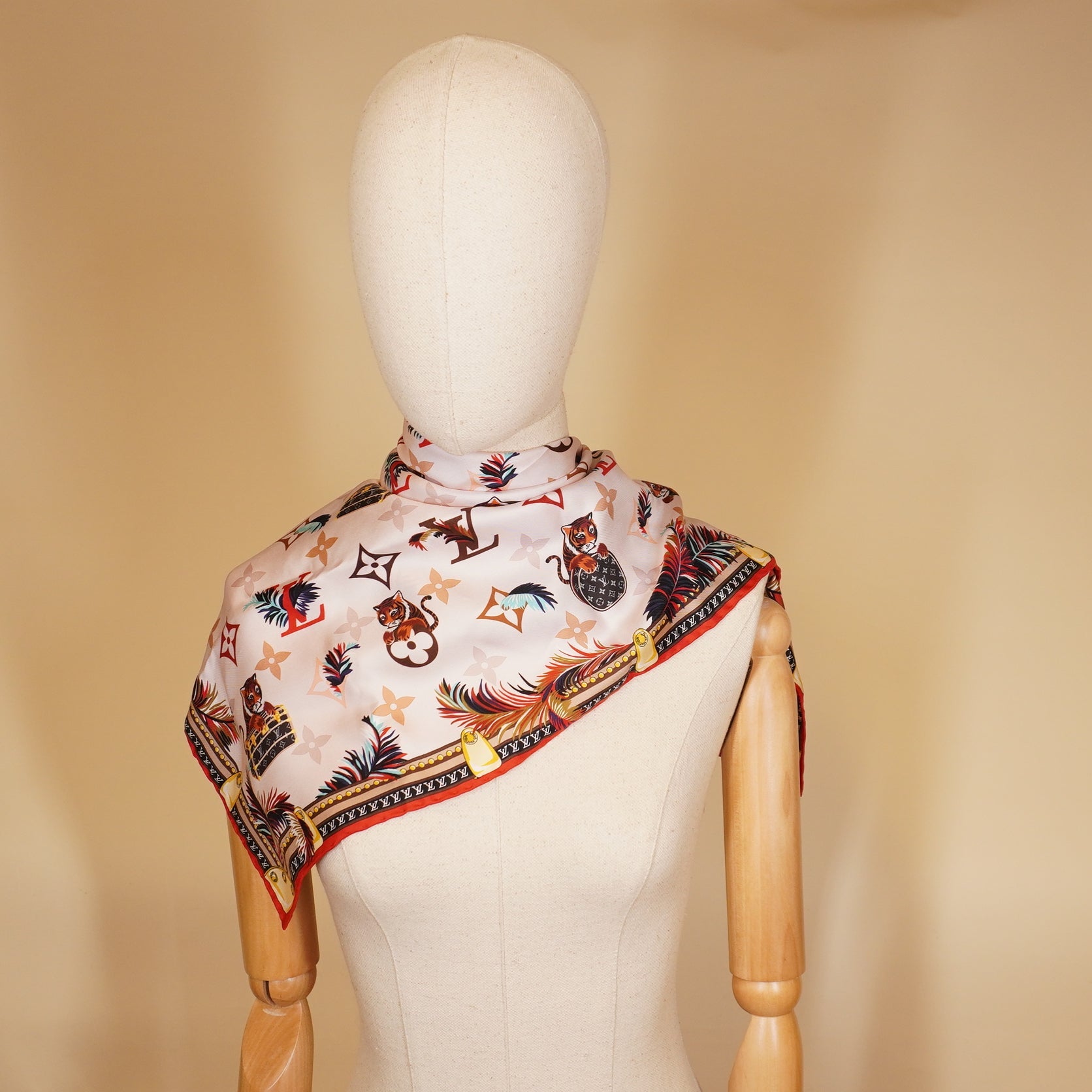 PRE-OWNED LV Precious Tiger Graphic-Print Silk Scarf