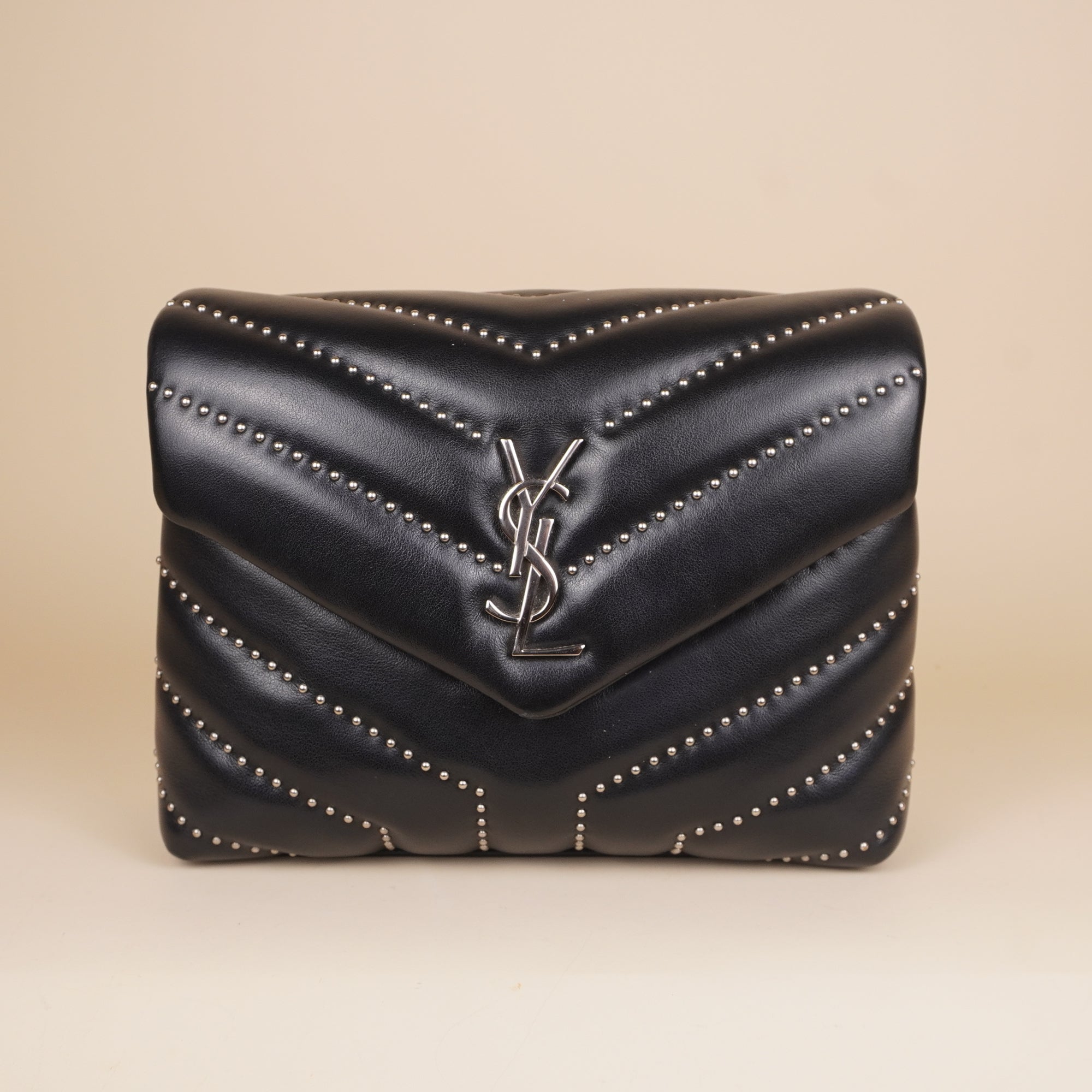 PRE-OWNED Toy Loulou Studded Chevron Quilted Leather Bag