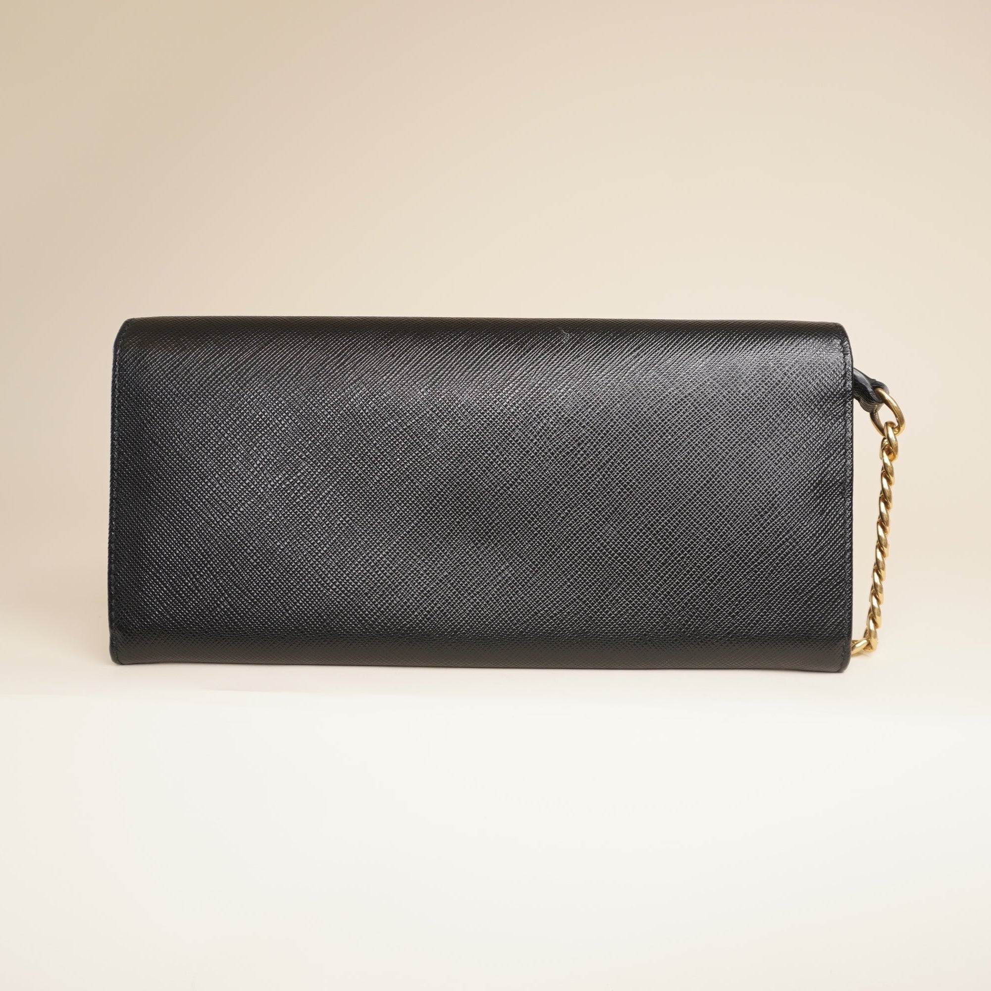 PRE-OWNED Black Saffiano Wallet on Chain Crossbody Bag