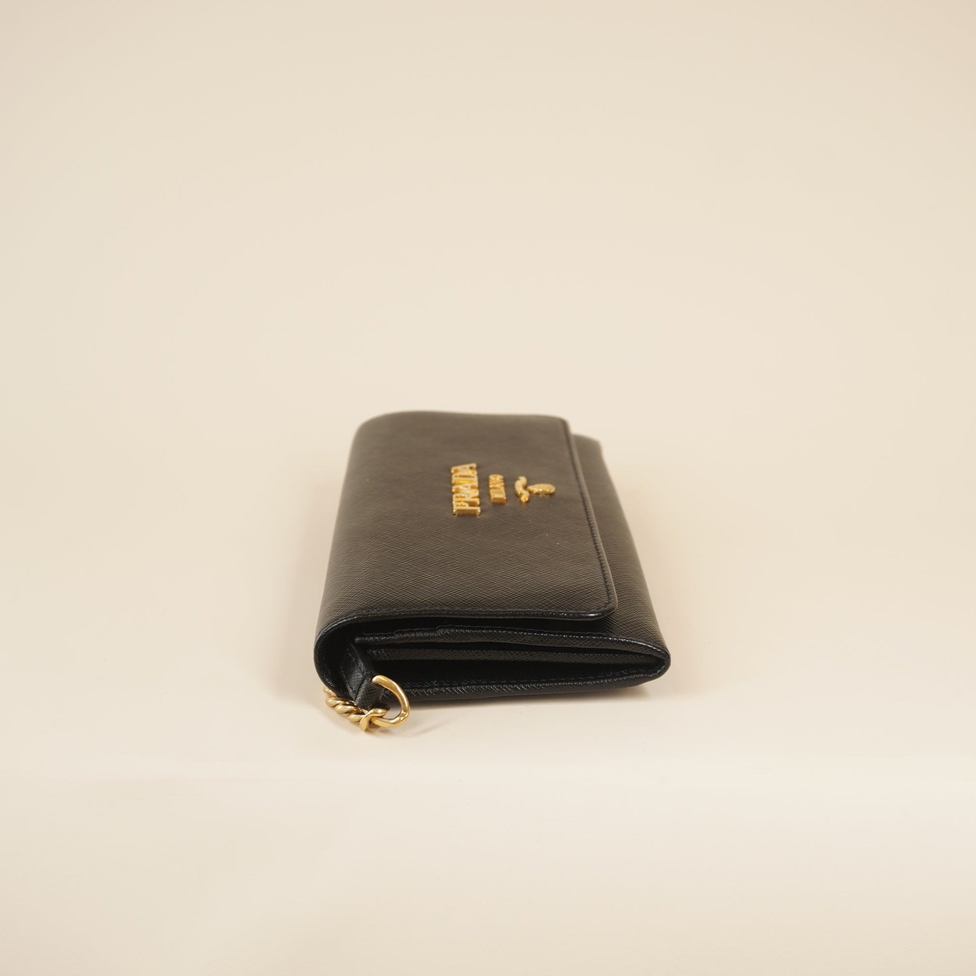 PRE-OWNED Black Saffiano Wallet on Chain Crossbody Bag