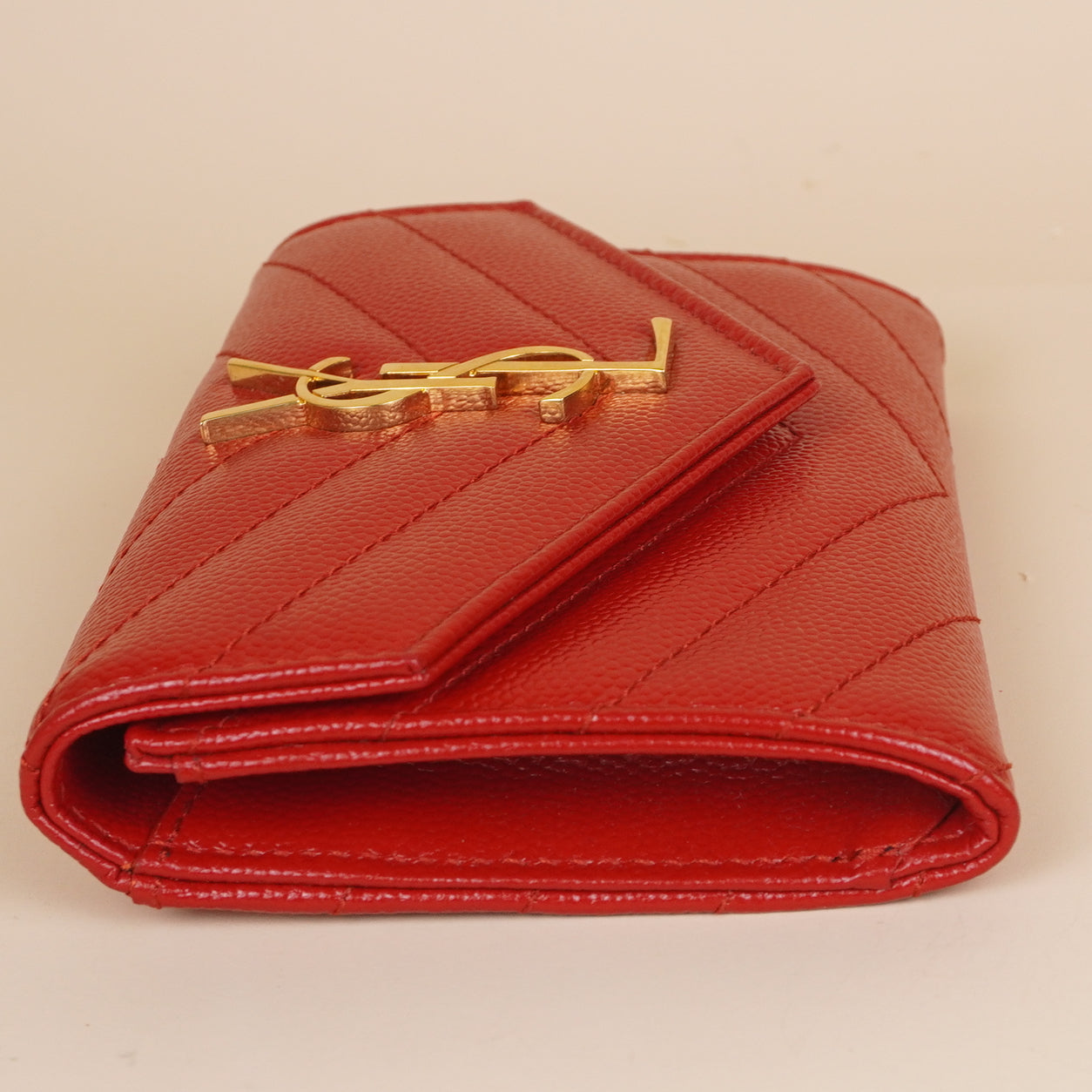 PRE-OWNED Grain De Poudre Matelasse Chevron Small Monogram Envelope Wallet