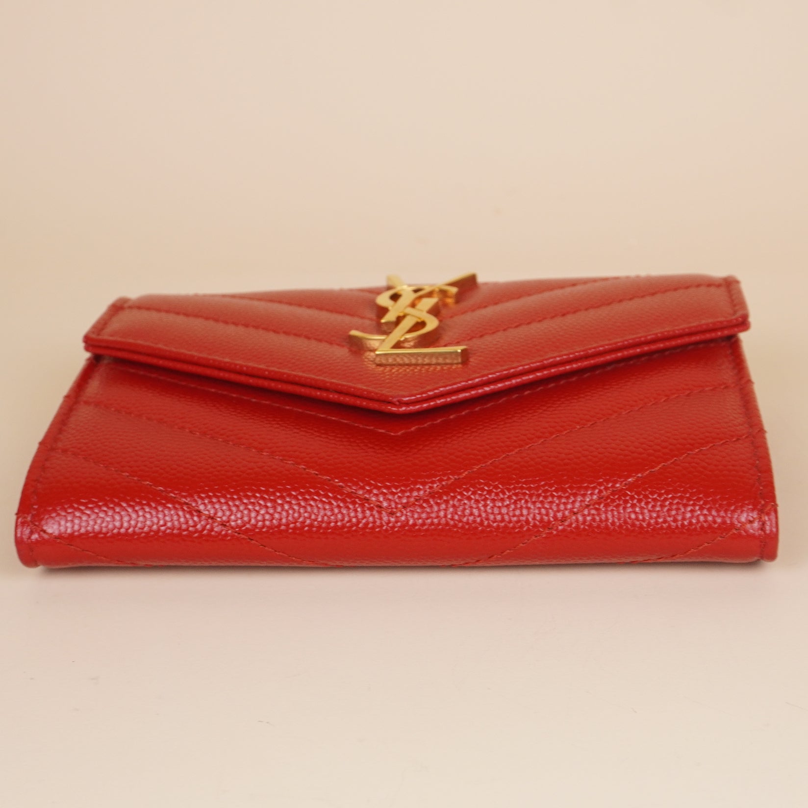 PRE-OWNED Grain De Poudre Matelasse Chevron Small Monogram Envelope Wallet