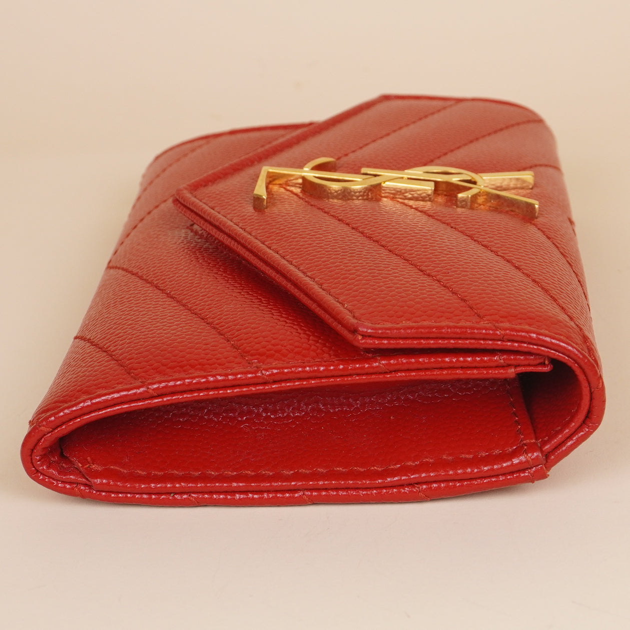 PRE-OWNED Grain De Poudre Matelasse Chevron Small Monogram Envelope Wallet