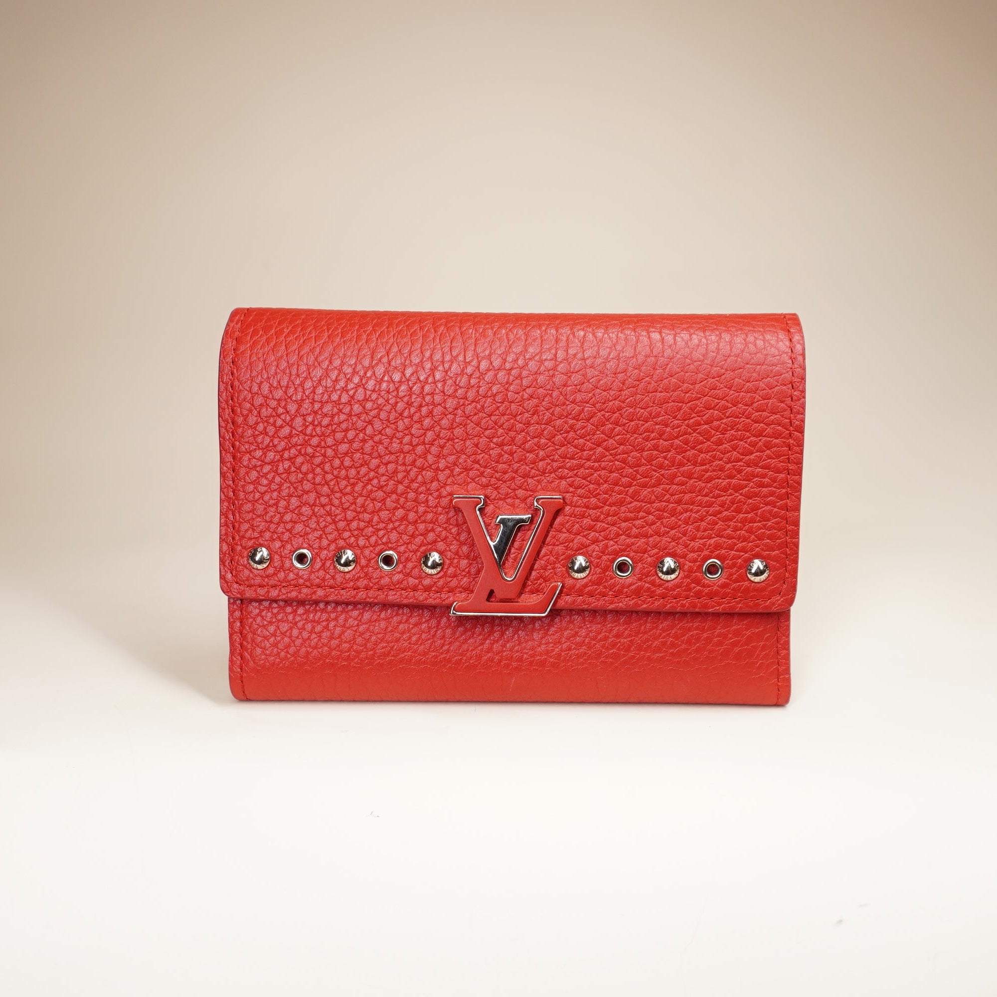 PRE-OWNED LV Capucines Wallet Leather Red Embellished Detail