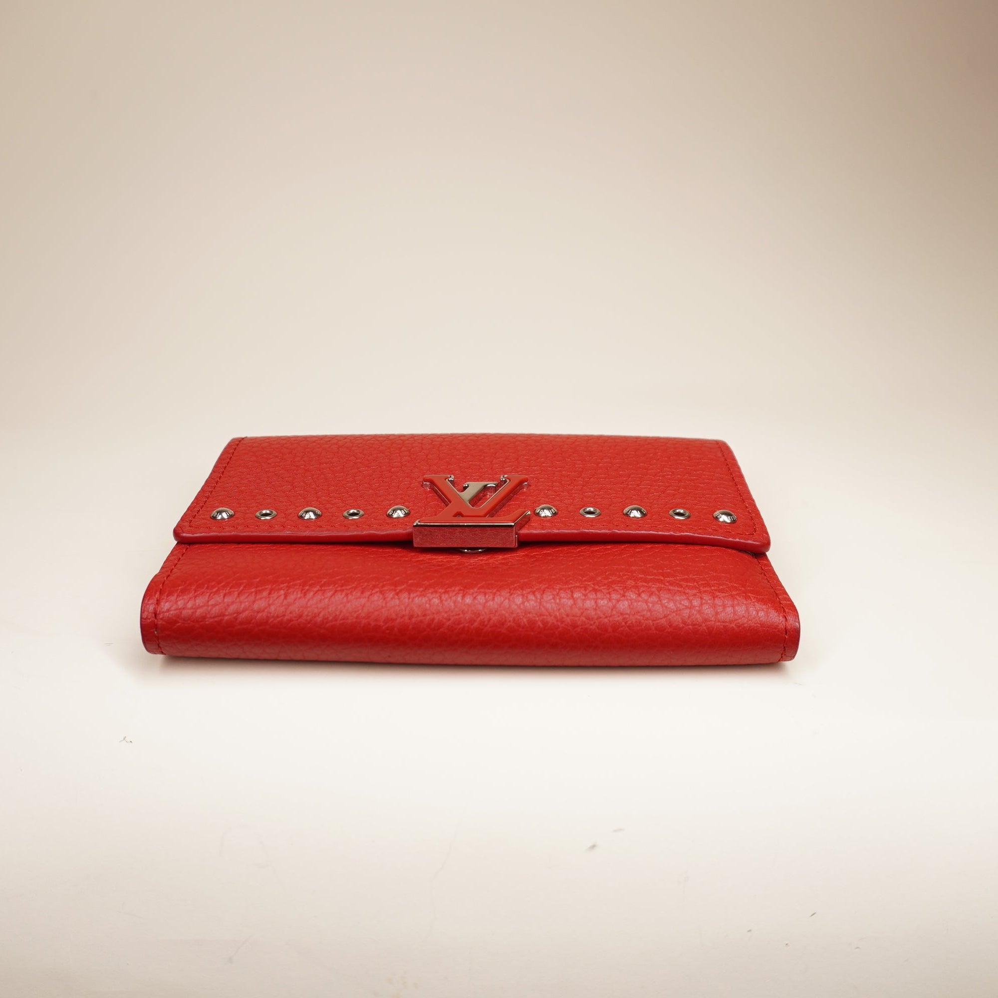 PRE-OWNED LV Capucines Wallet Leather Red Embellished Detail