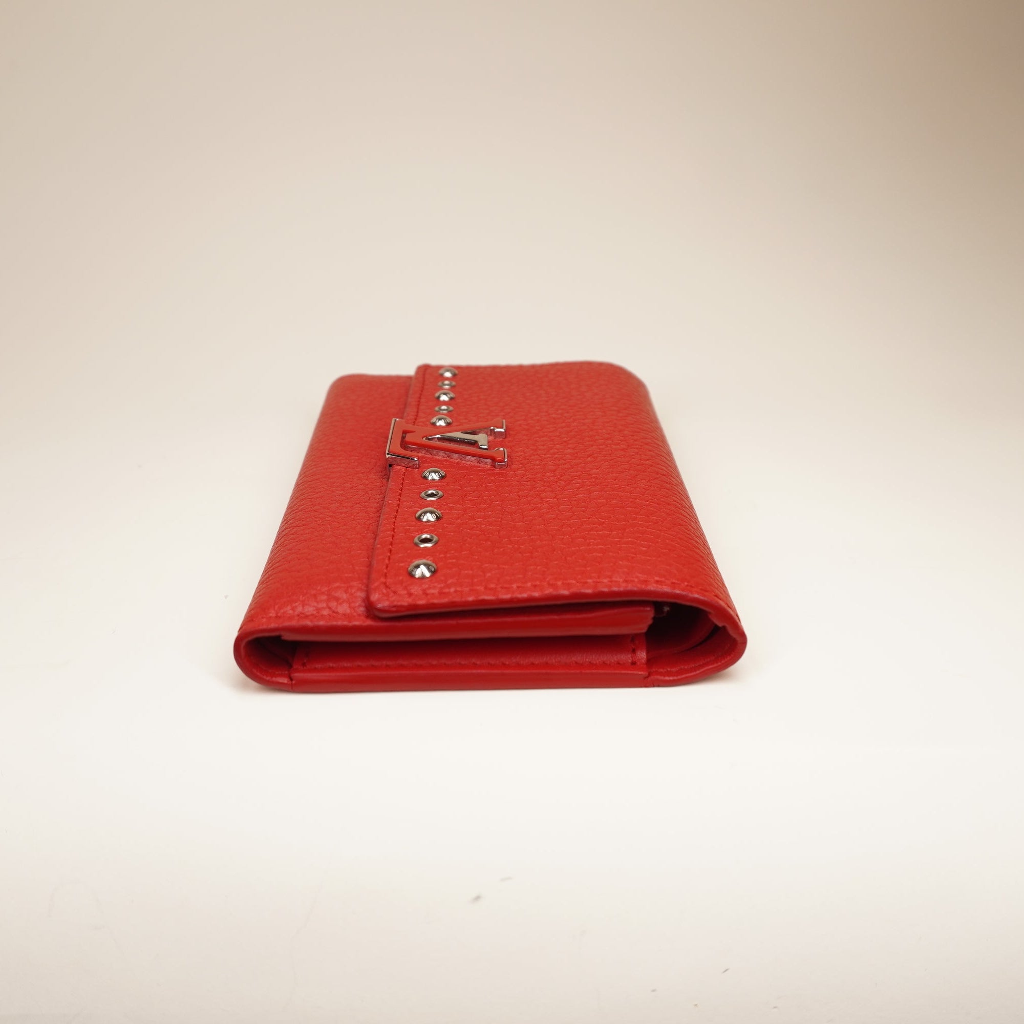PRE-OWNED LV Capucines Wallet Leather Red Embellished Detail