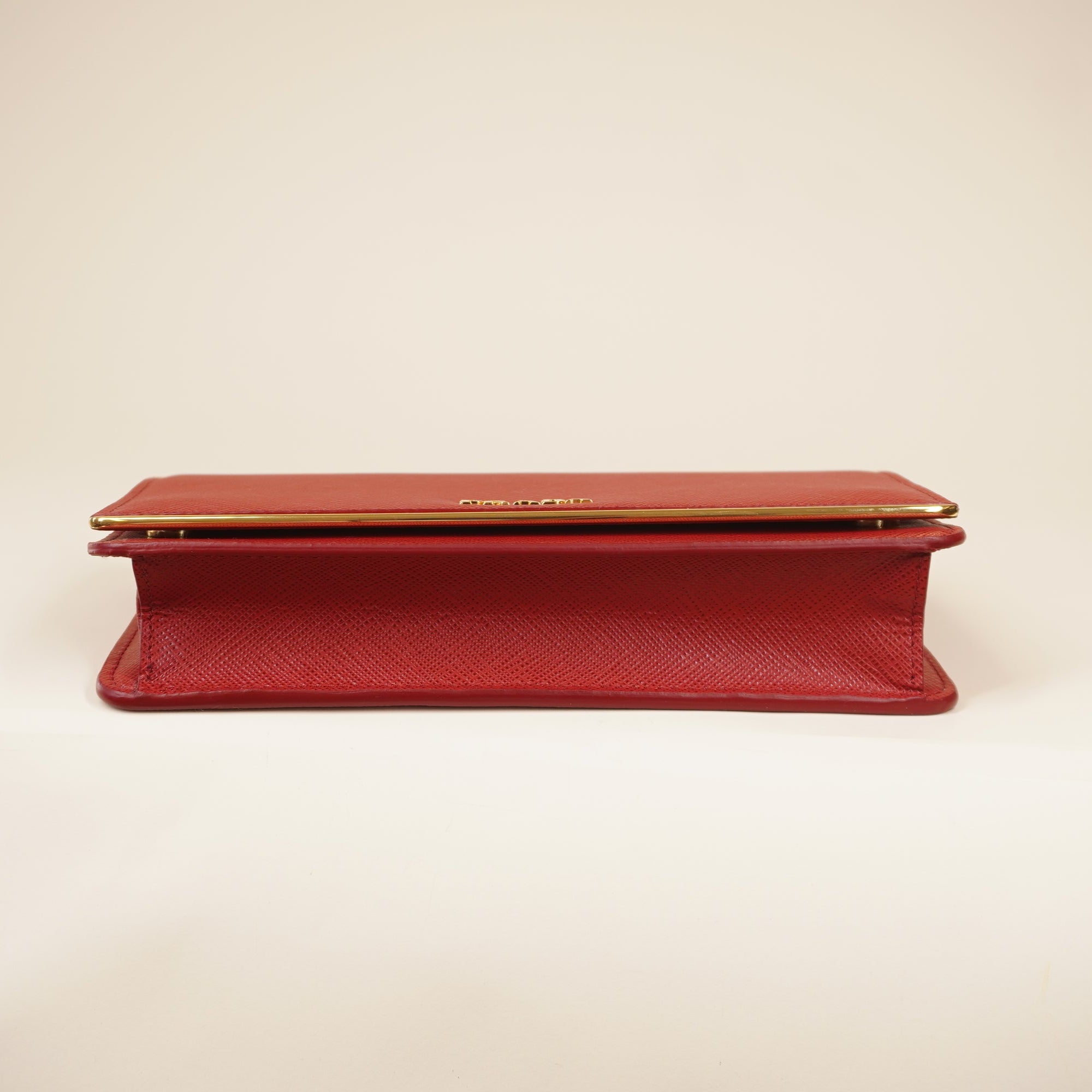 PRE-ONWED Saffiano Leather Red Wallet on Chain