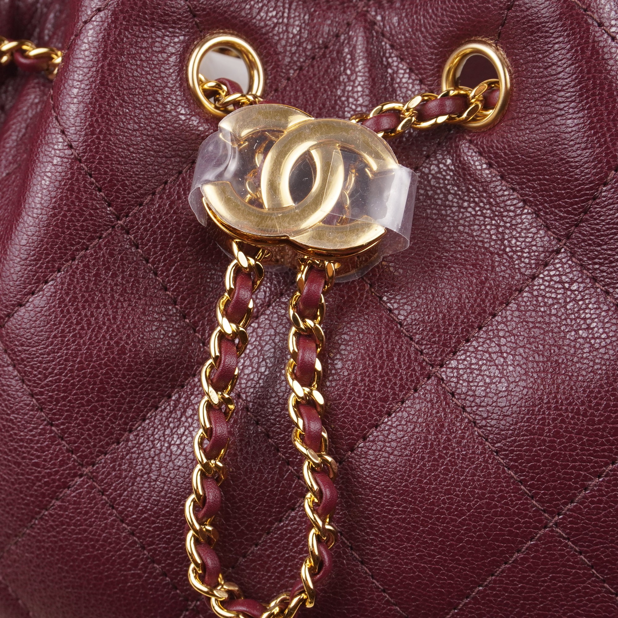 PRE-OWNED CC 25 Mini Hobo Bag Burgundy Calfskin