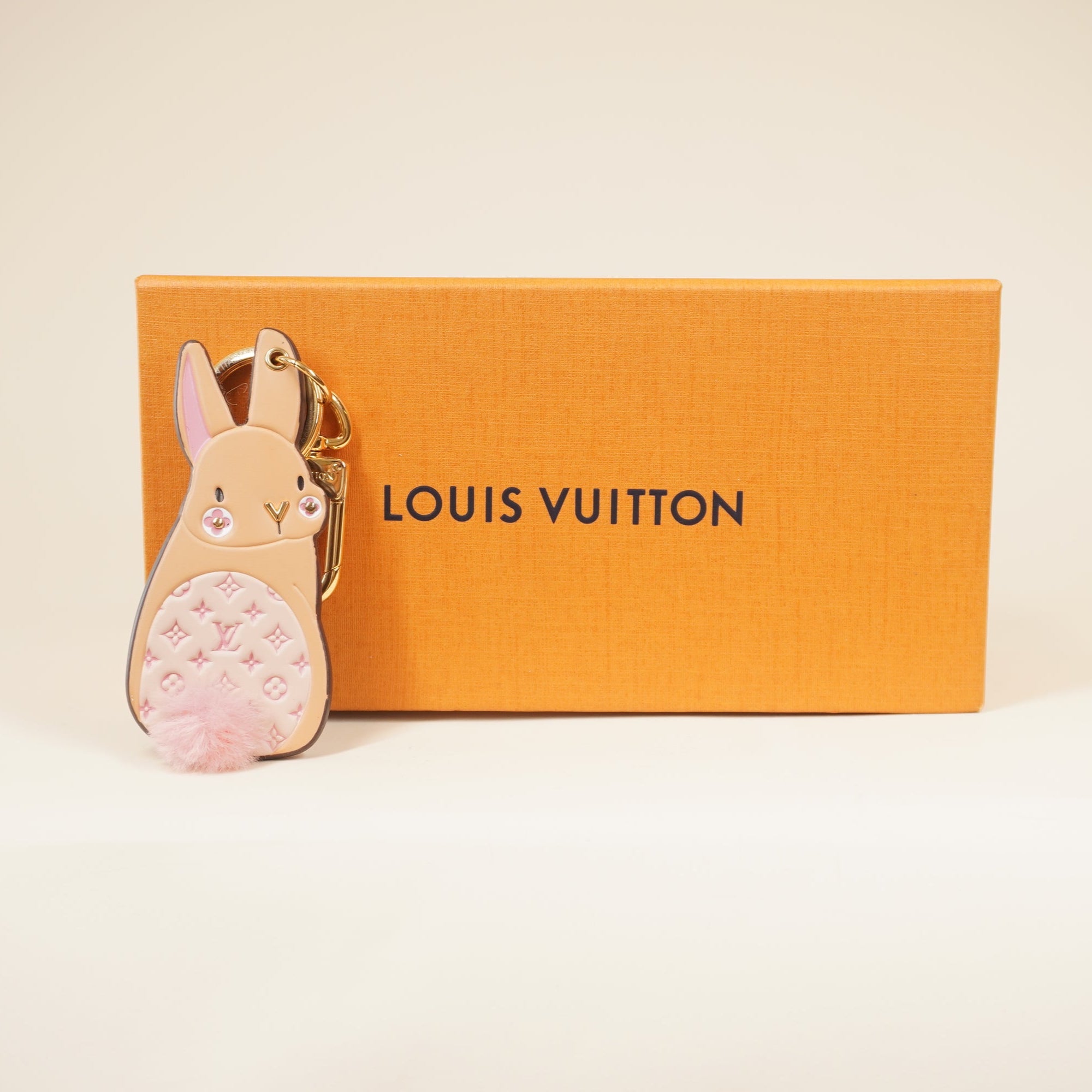 PRE-OWNED Calfskin Monogram LV Animals Bunny Bag Charm Key Holder