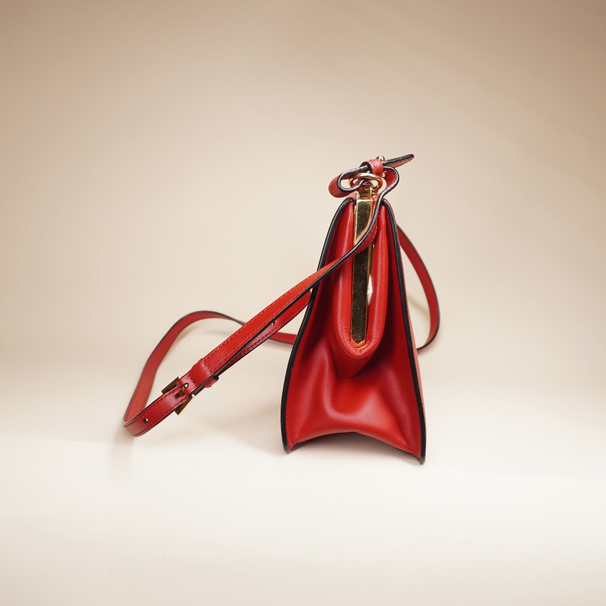 PRE-OWNED Saffiano Leather Red Light Frame Crossbody Bag