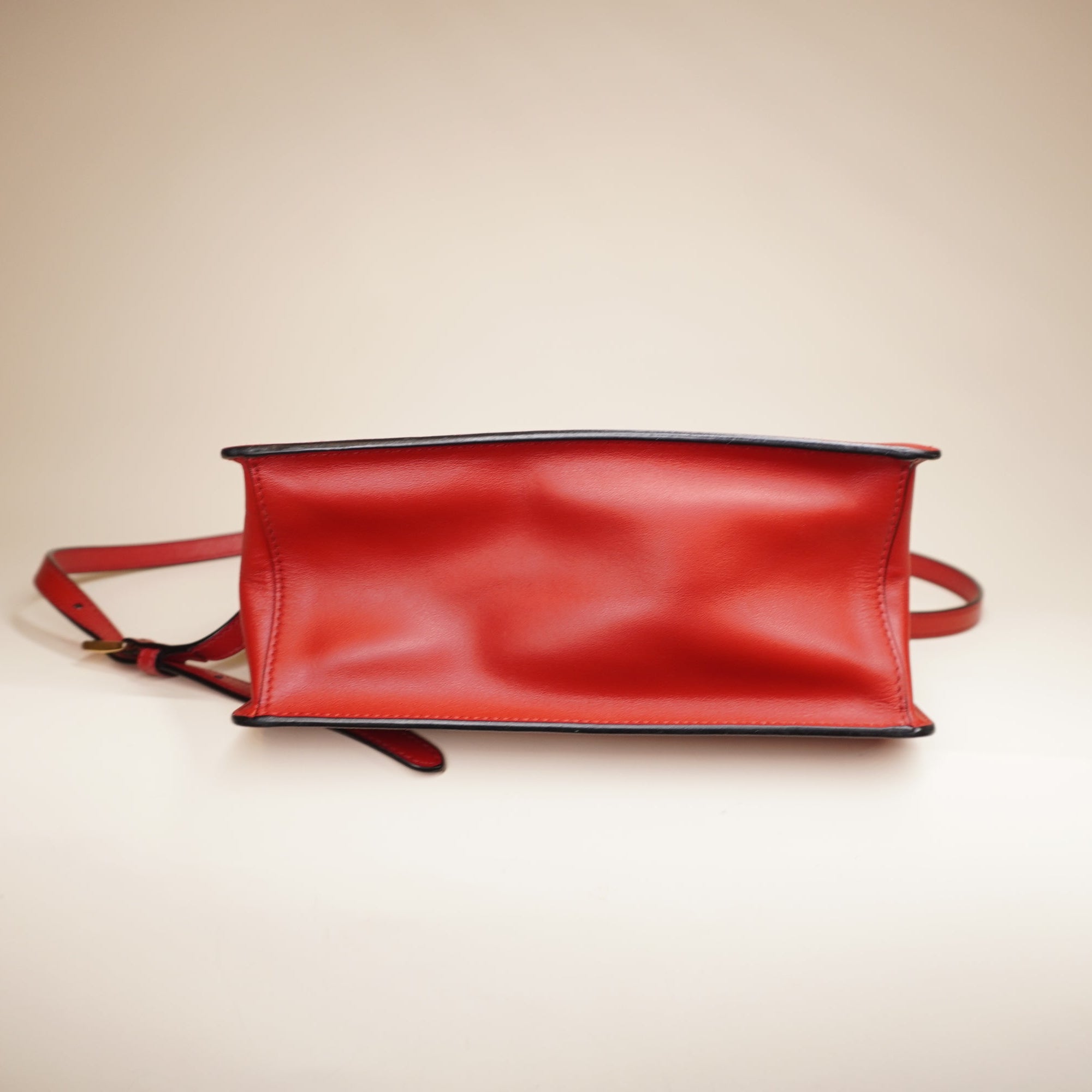 PRE-OWNED Saffiano Leather Red Light Frame Crossbody Bag