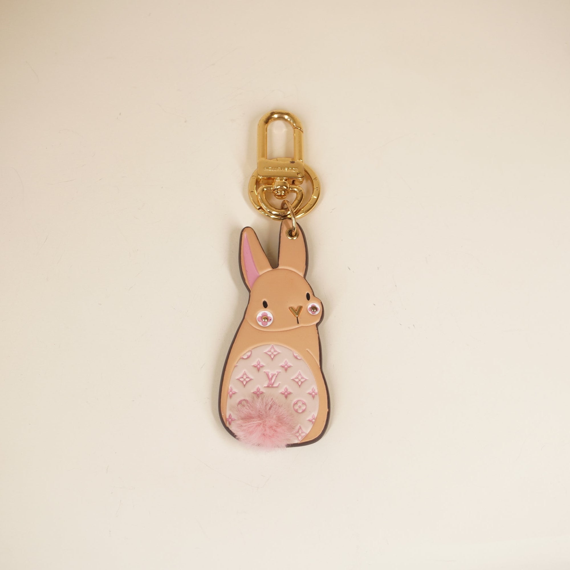 PRE-OWNED Calfskin Monogram LV Animals Bunny Bag Charm Key Holder