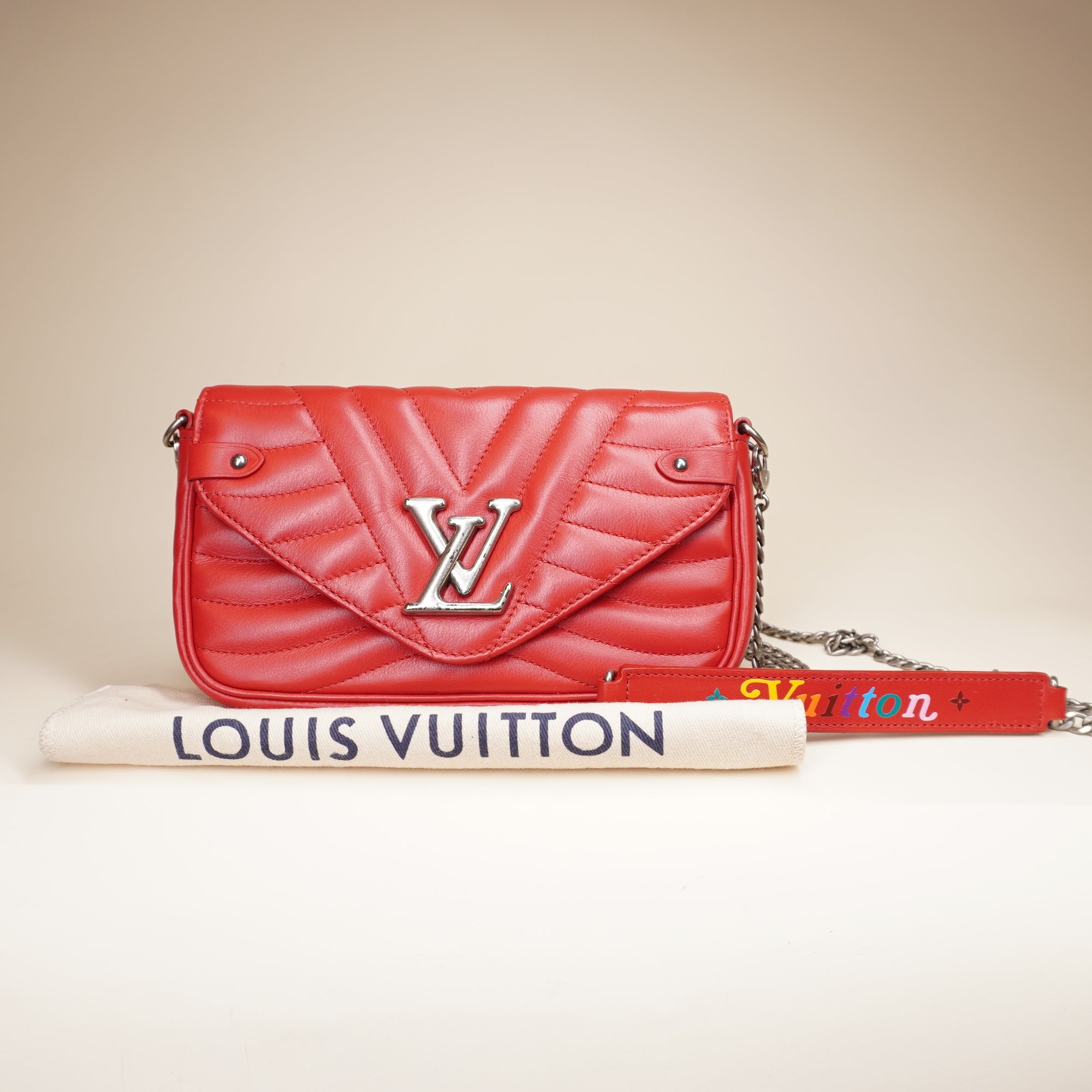 PRE-OWNED LV  Calfskin New Wave Red Leather Shoulder Bag