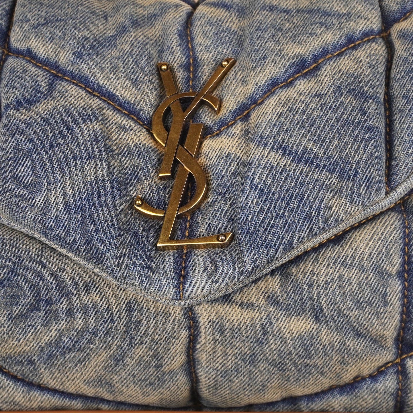 PRE-OWNED Denim Quilted Medium Loulou Puffer Monogram Chain Satchel Blue Cinnamon