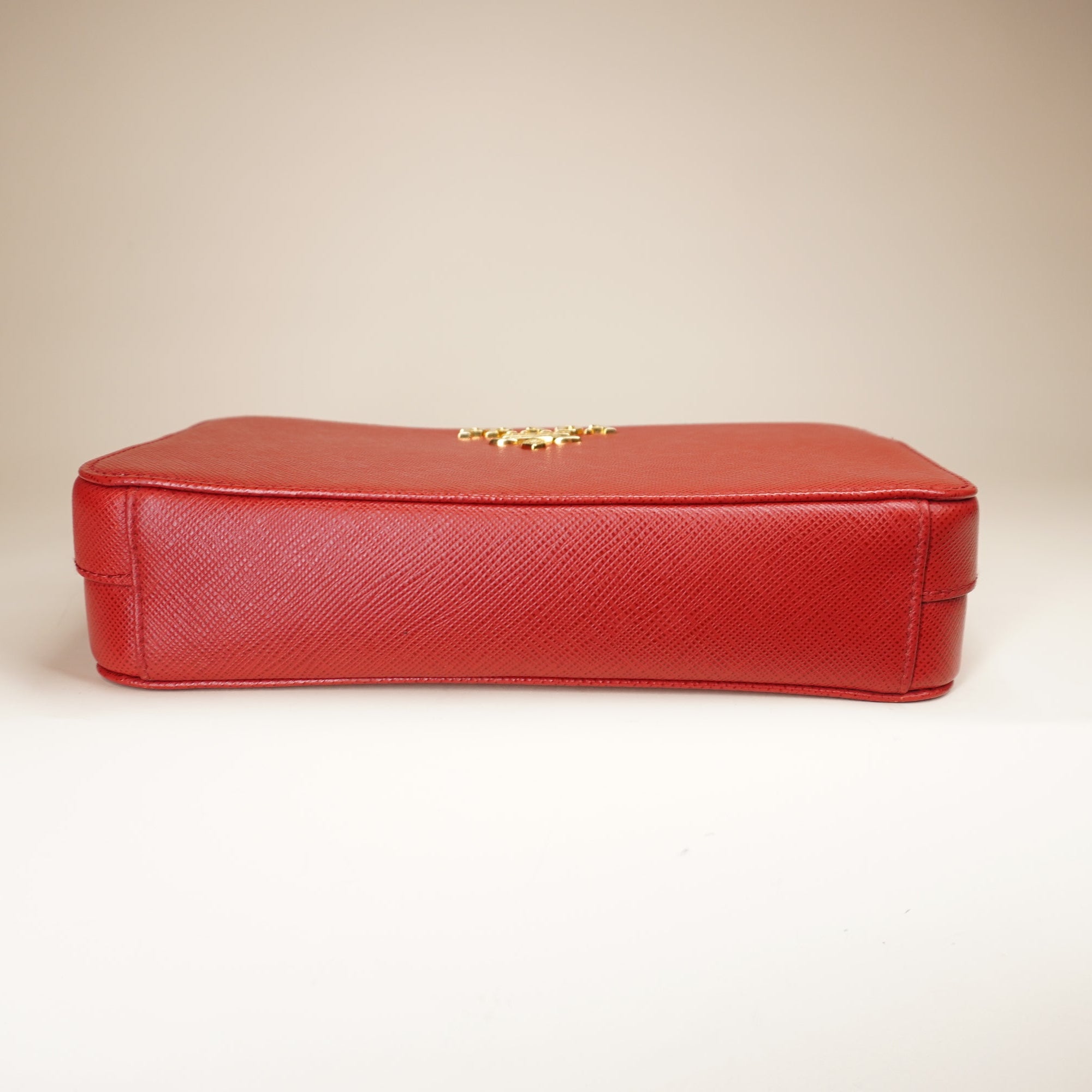 PRE-OWNED Saffiano Leather Red Double Zipper Mini Shoulder Bag