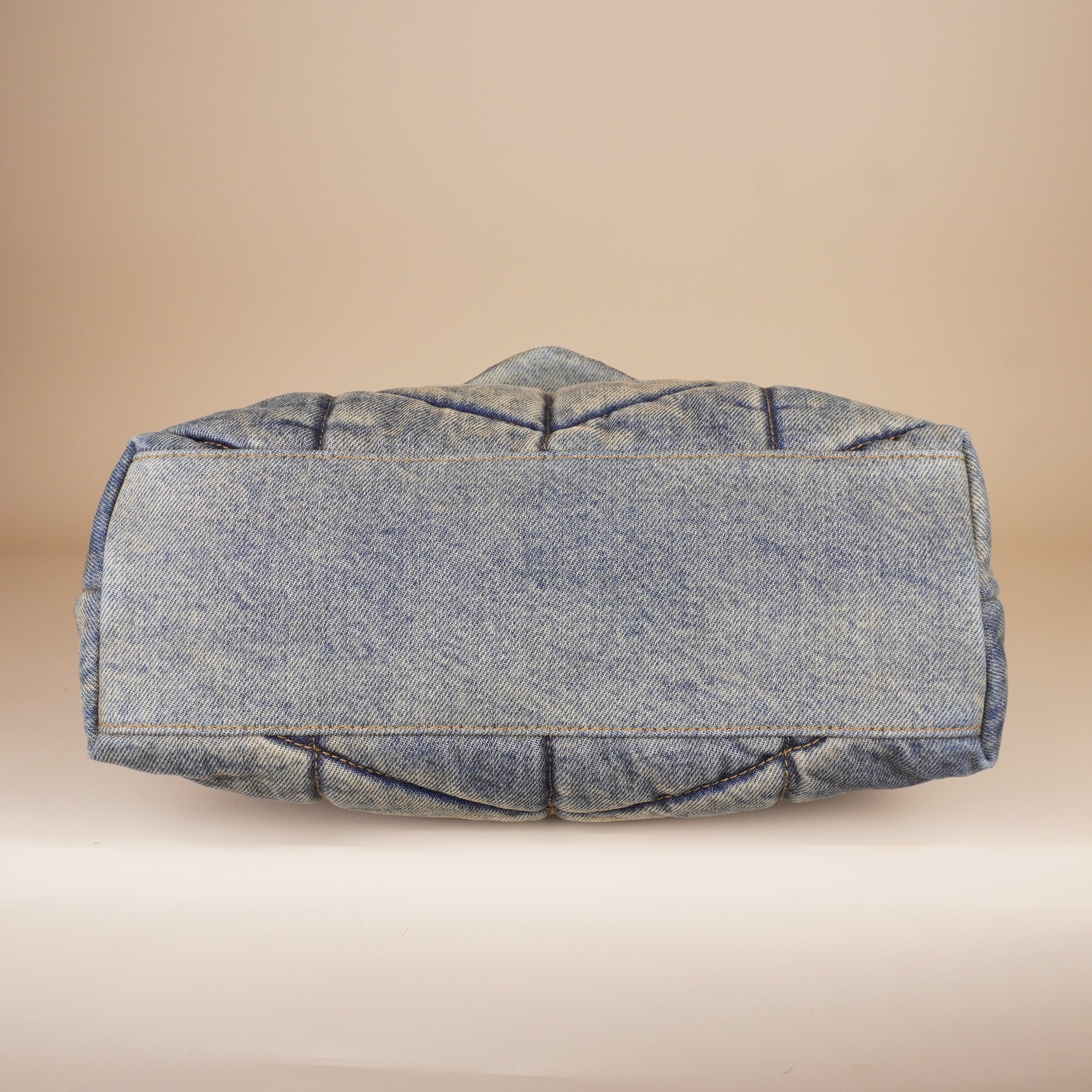 PRE-OWNED Denim Quilted Medium Loulou Puffer Monogram Chain Satchel Blue Cinnamon