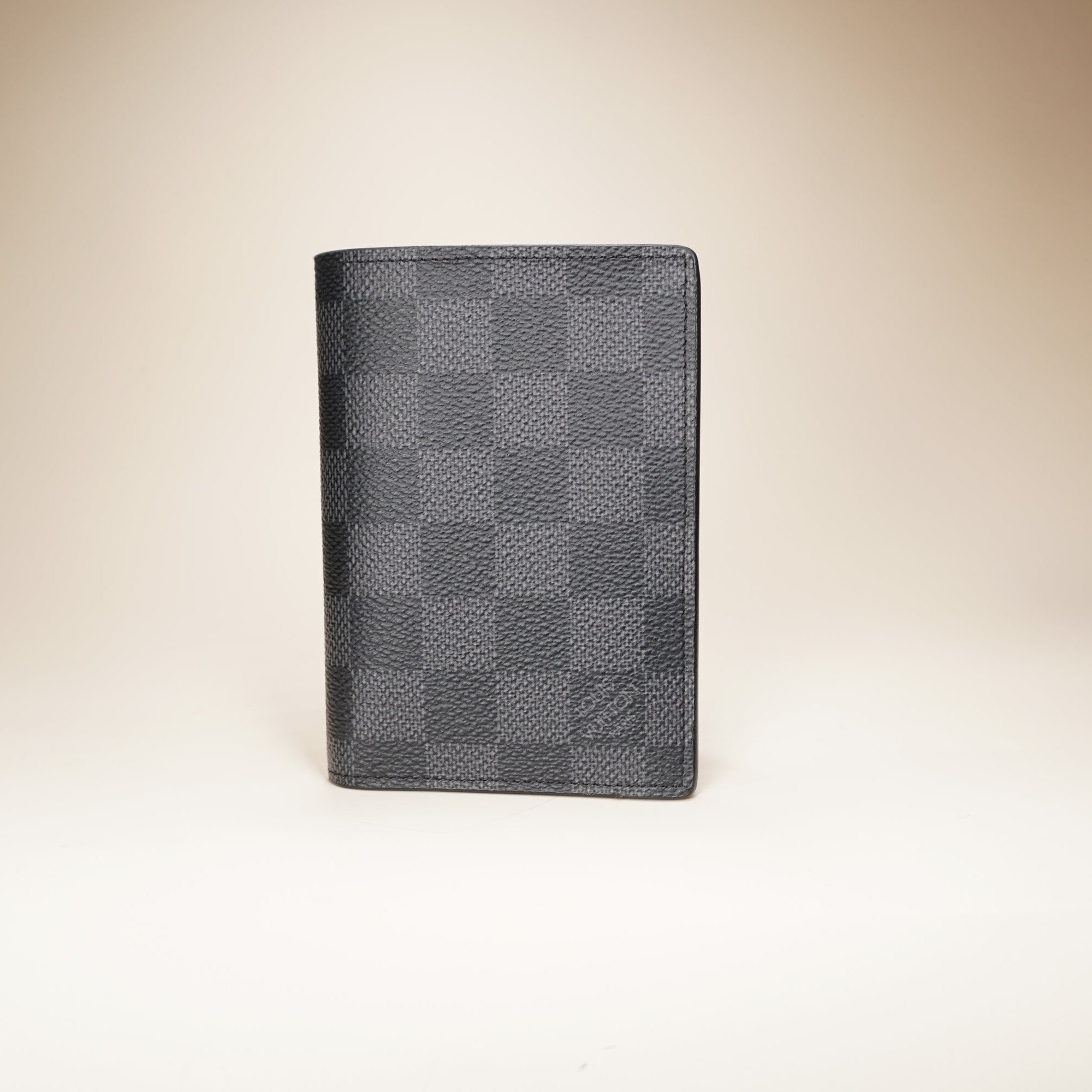 PRE-OWNED LV Passport Cover Damier Coated Canvas Graphite 