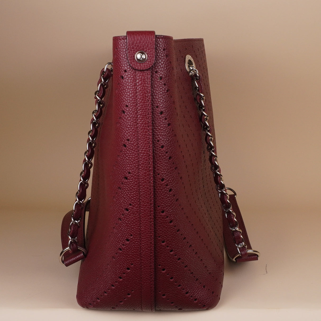 PRE-OWNED CC Red Leather Perforated CC Shopper Tote