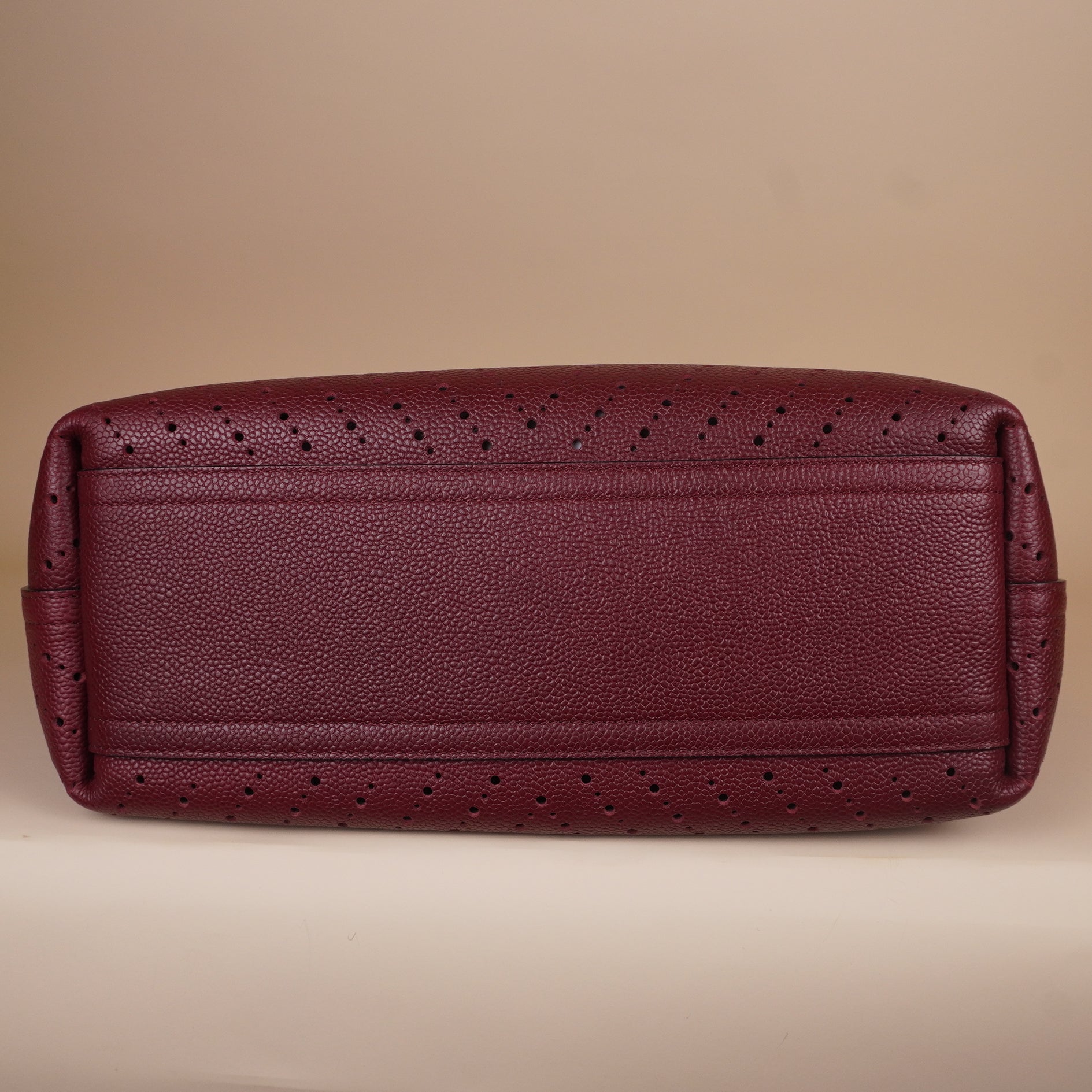 PRE-OWNED CC Red Leather Perforated CC Shopper Tote