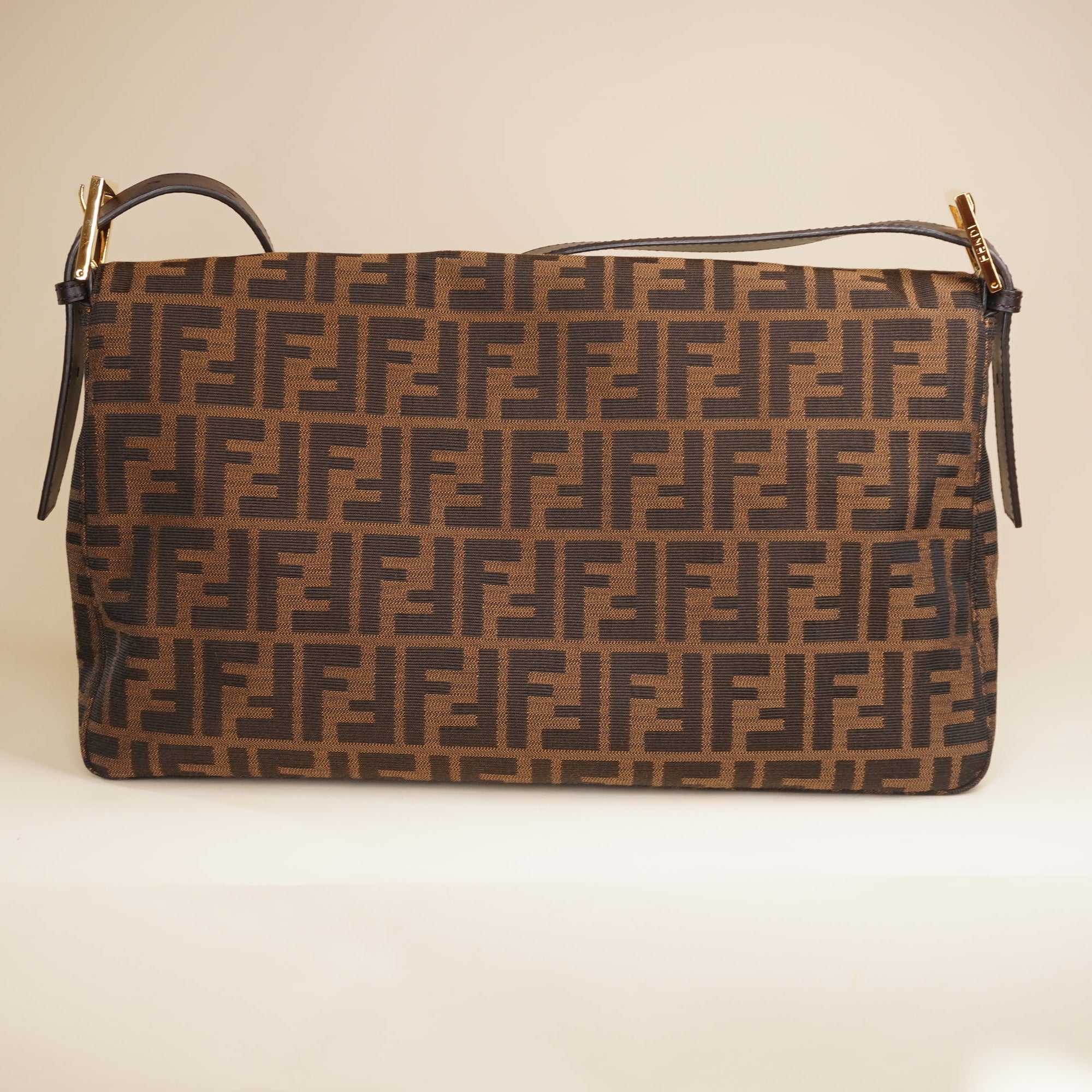 PRE-OWNED FF Baguette Maxi Canvas Brown Shoulder Bag