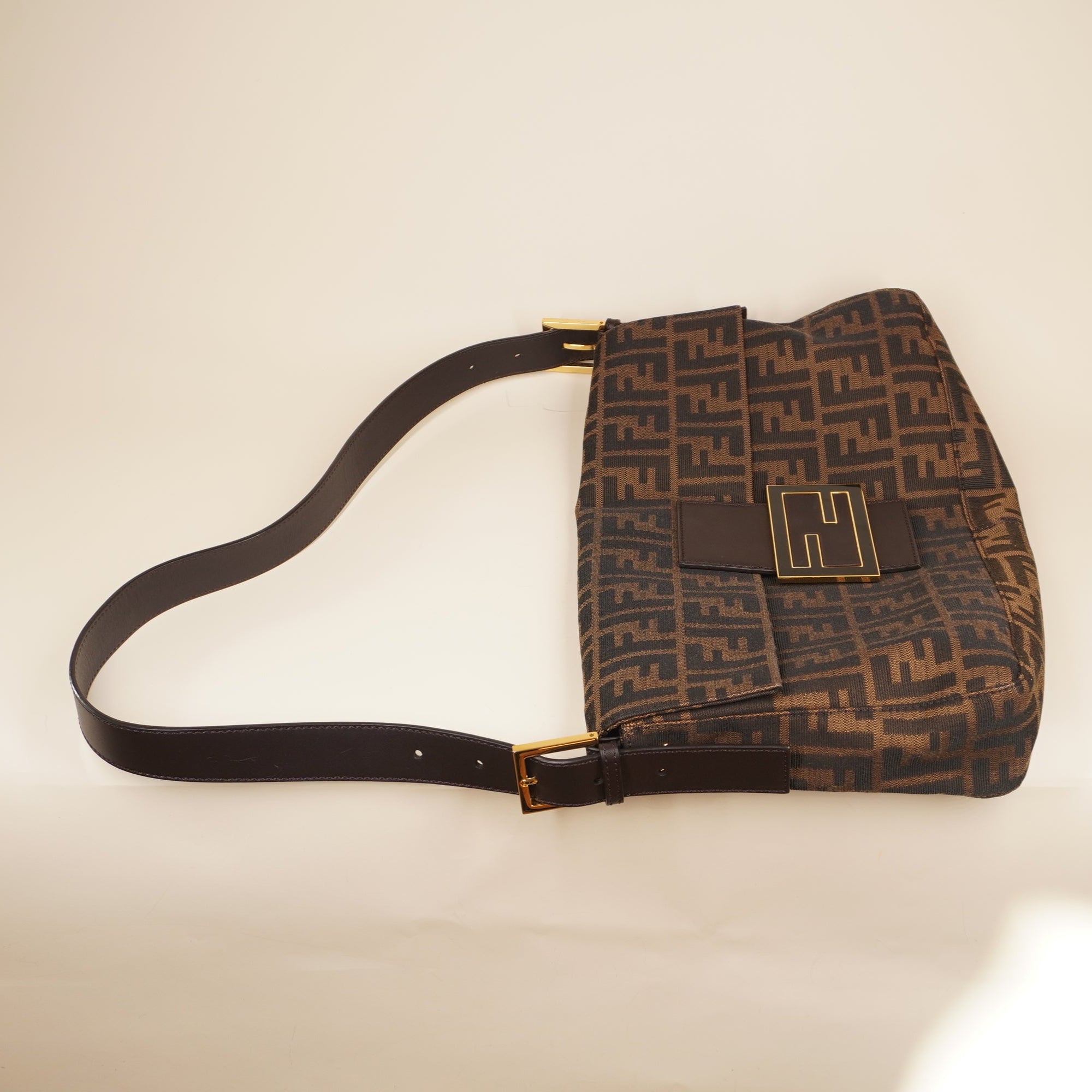 PRE-OWNED FF Baguette Maxi Canvas Brown Shoulder Bag